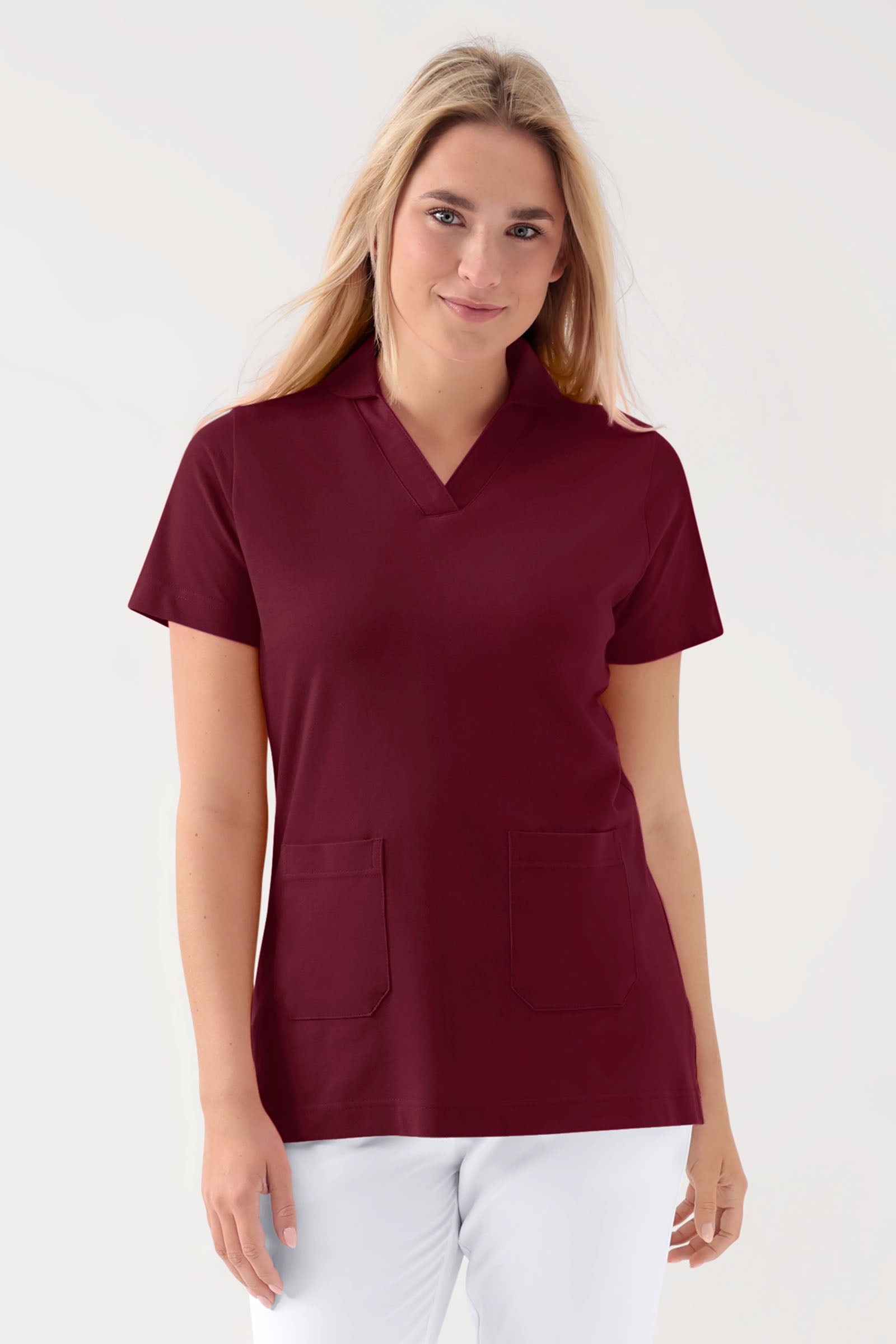 COMFY FLEX Stretch Schlupfkasack Damen - Schalkragen bordeaux