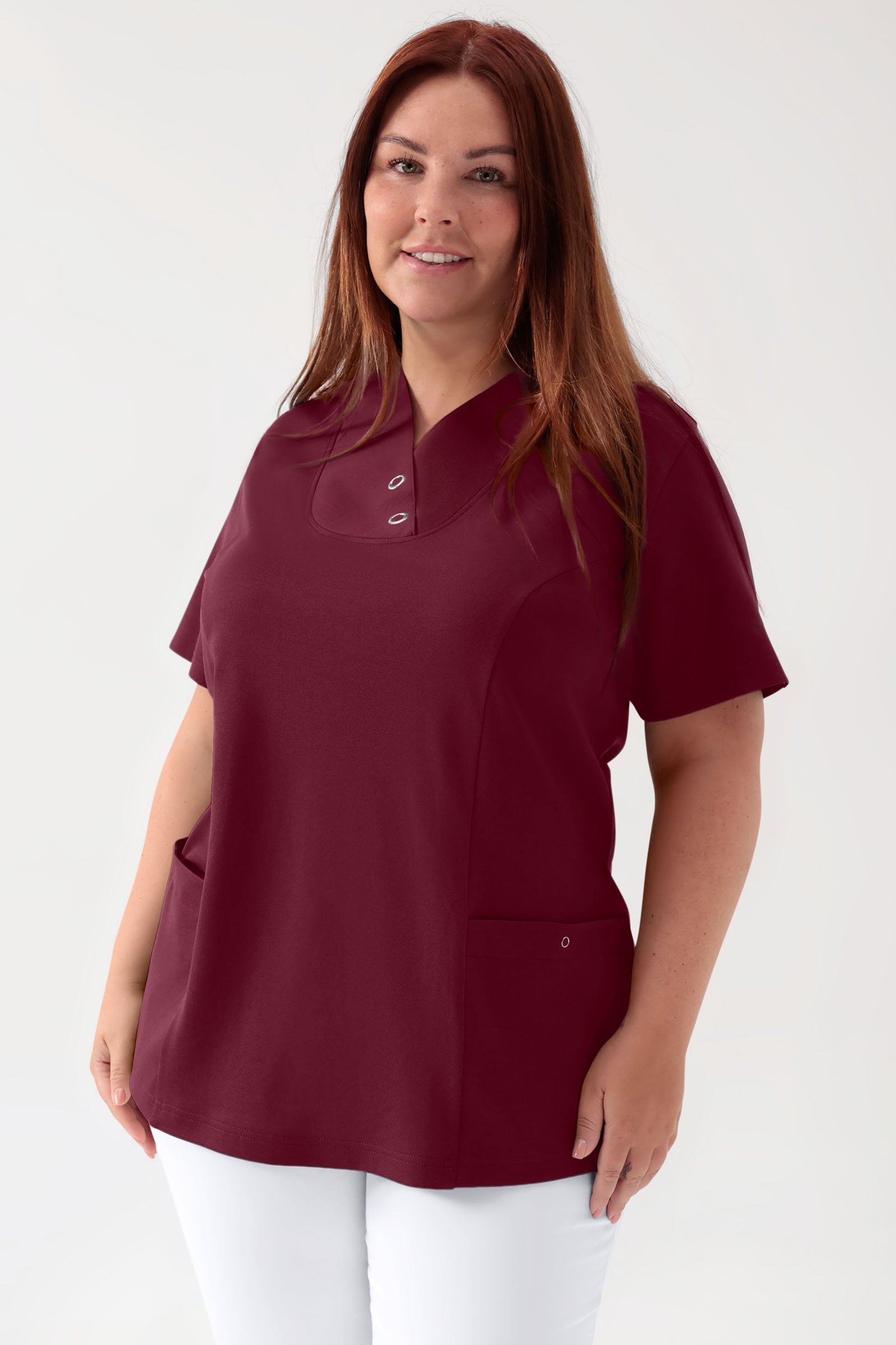 COMFY FLEX Stretch Schlupfkasack Damen - mit Druckknöpfen bordeaux, Vue de face 