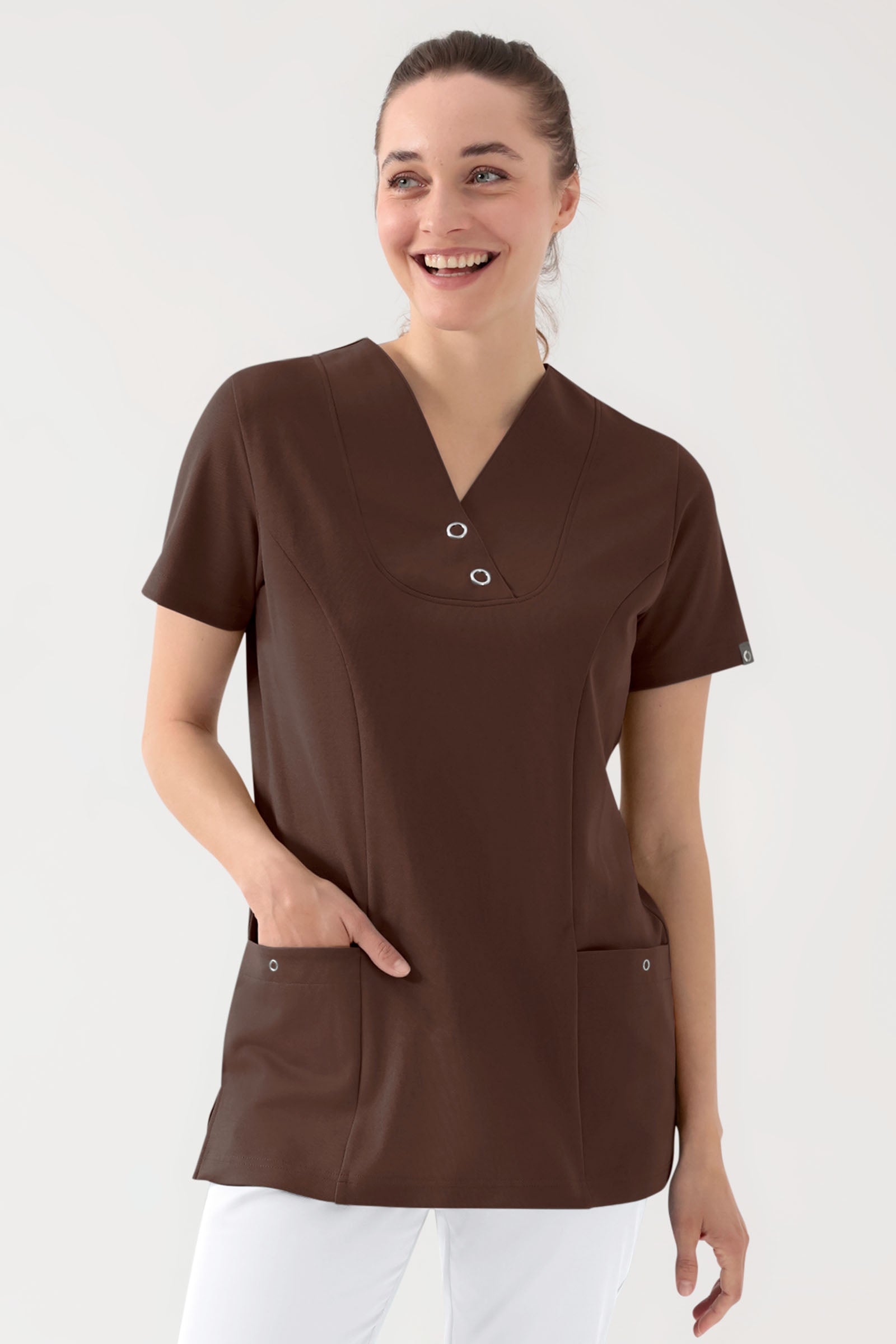 COMFY FLEX Stretch Schlupfkasack Damen - mit Druckknöpfen coffee, Vue de face 