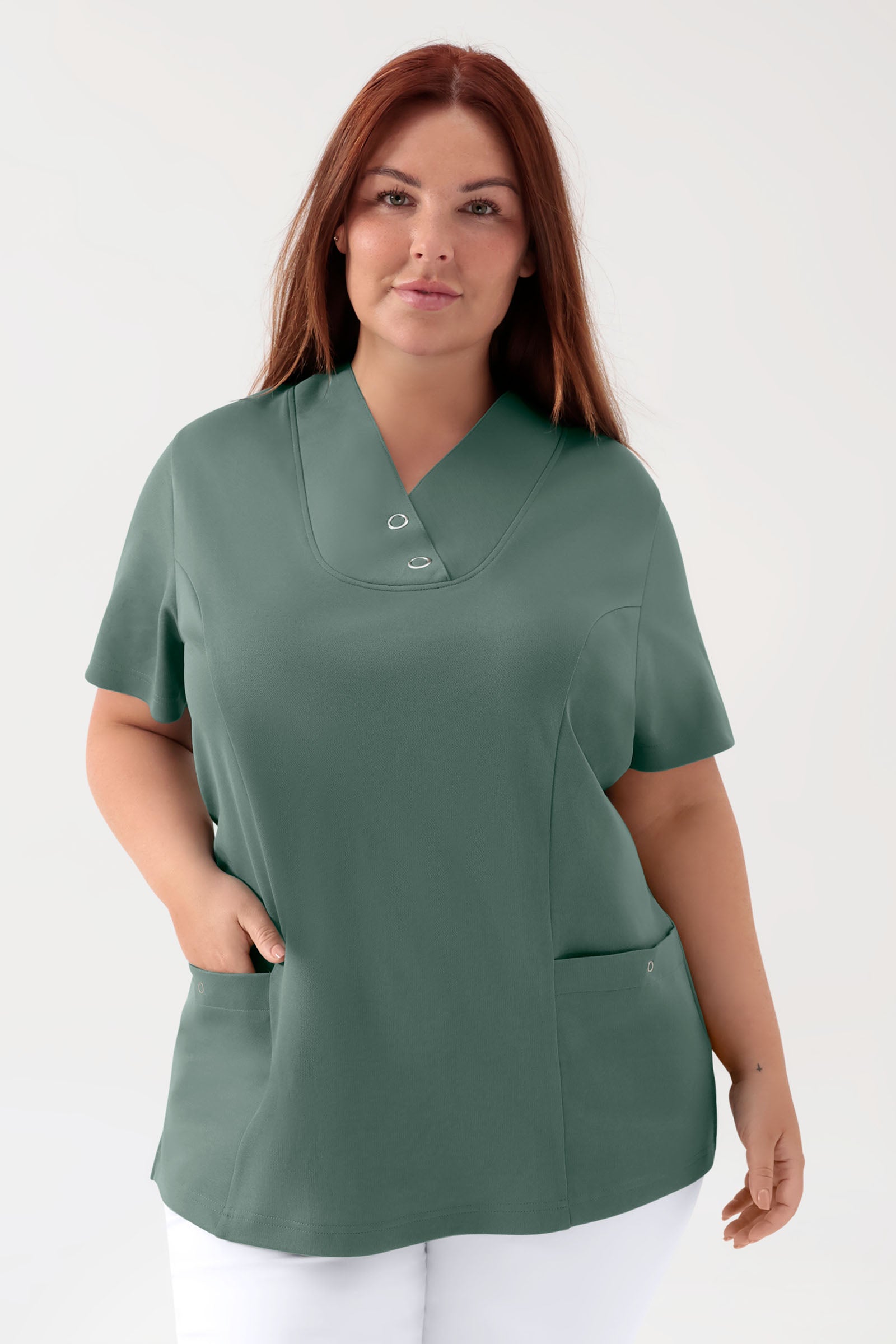 COMFY FLEX Stretch Schlupfkasack Damen - mit Druckknöpfen dunkelgrün