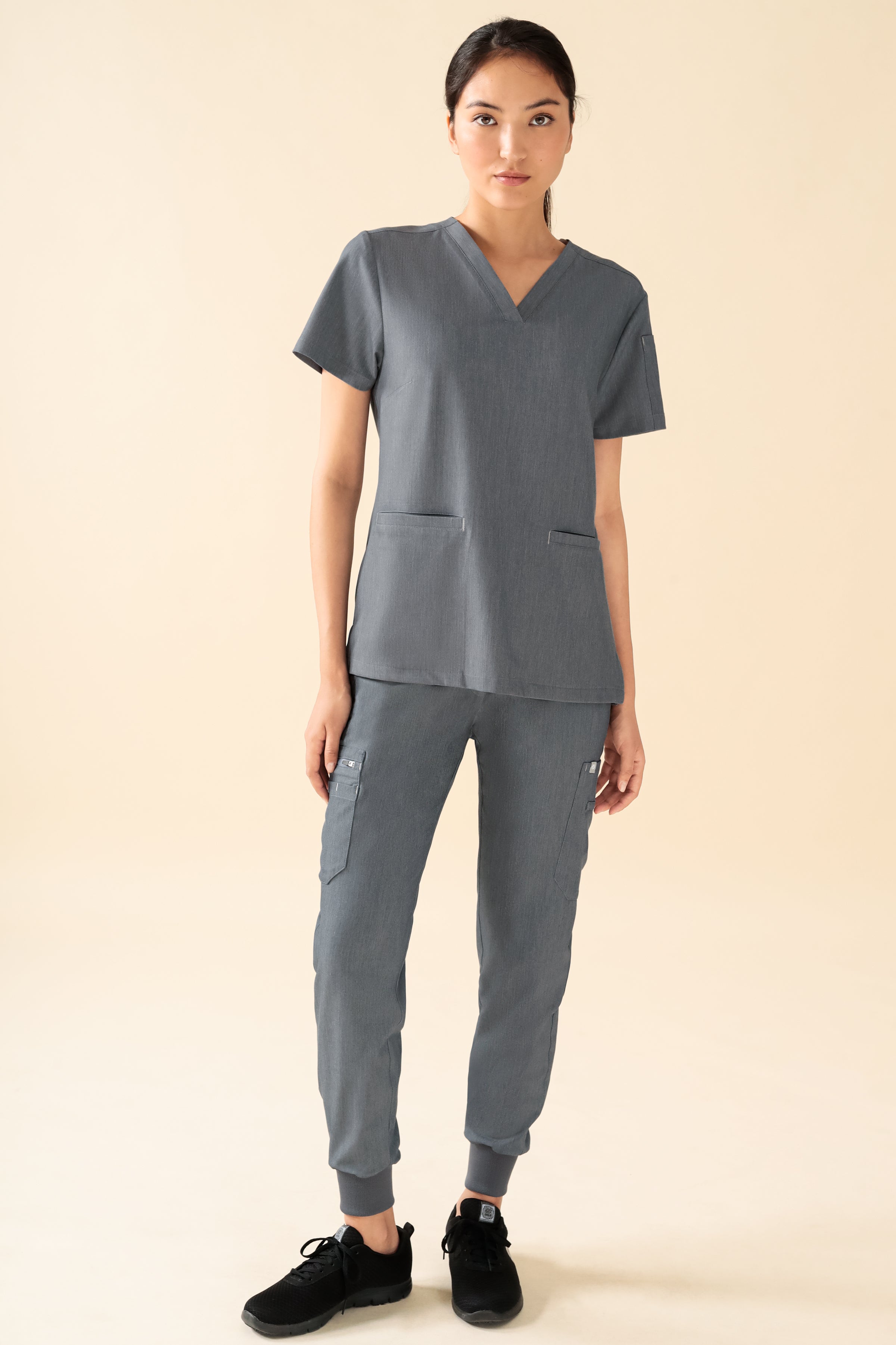 KAERE Schlupfkasack Damen - V-Ausschnitt grau melange