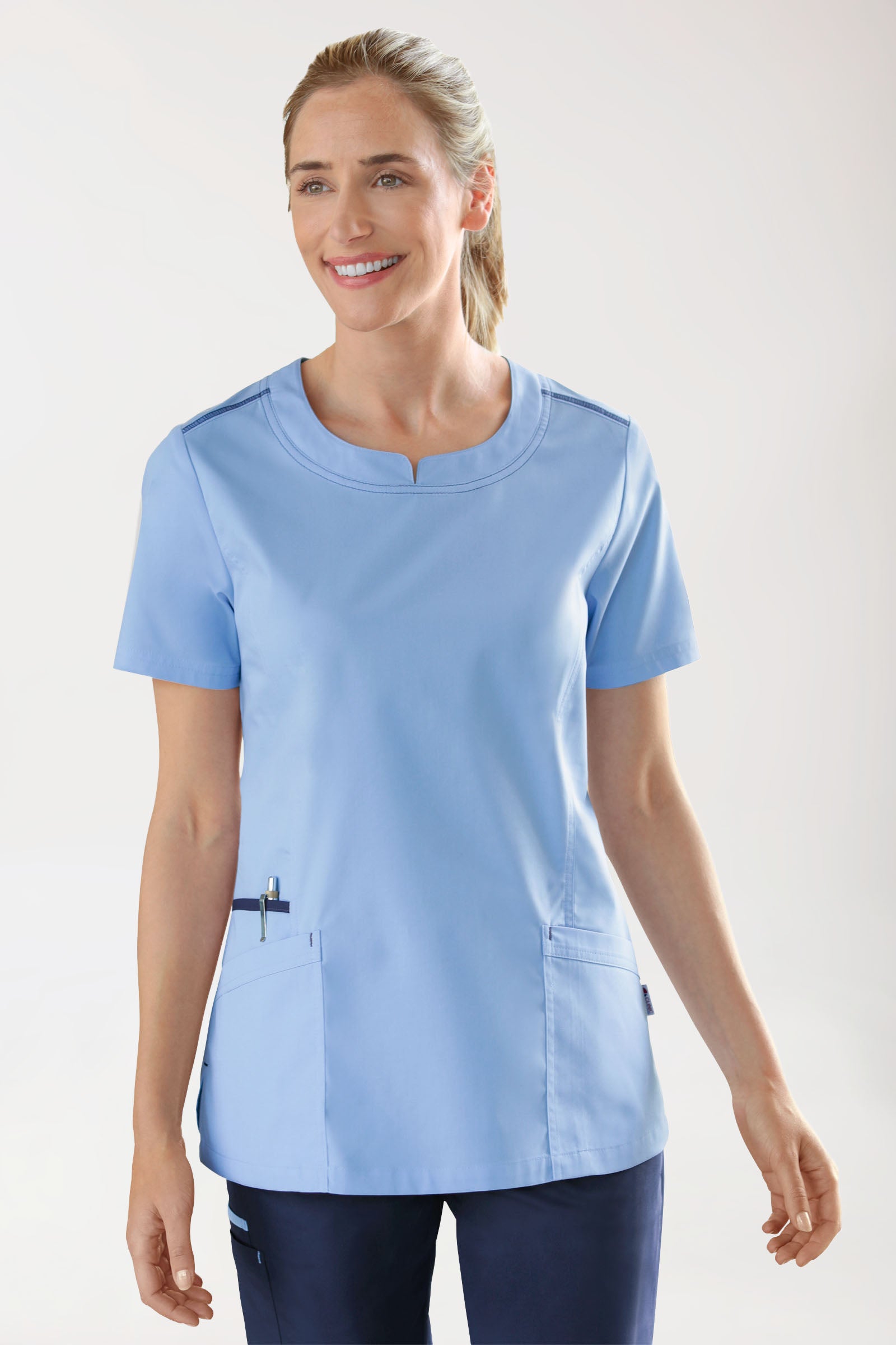 Damen-Schlupfkasack Himmelblau mit Navy