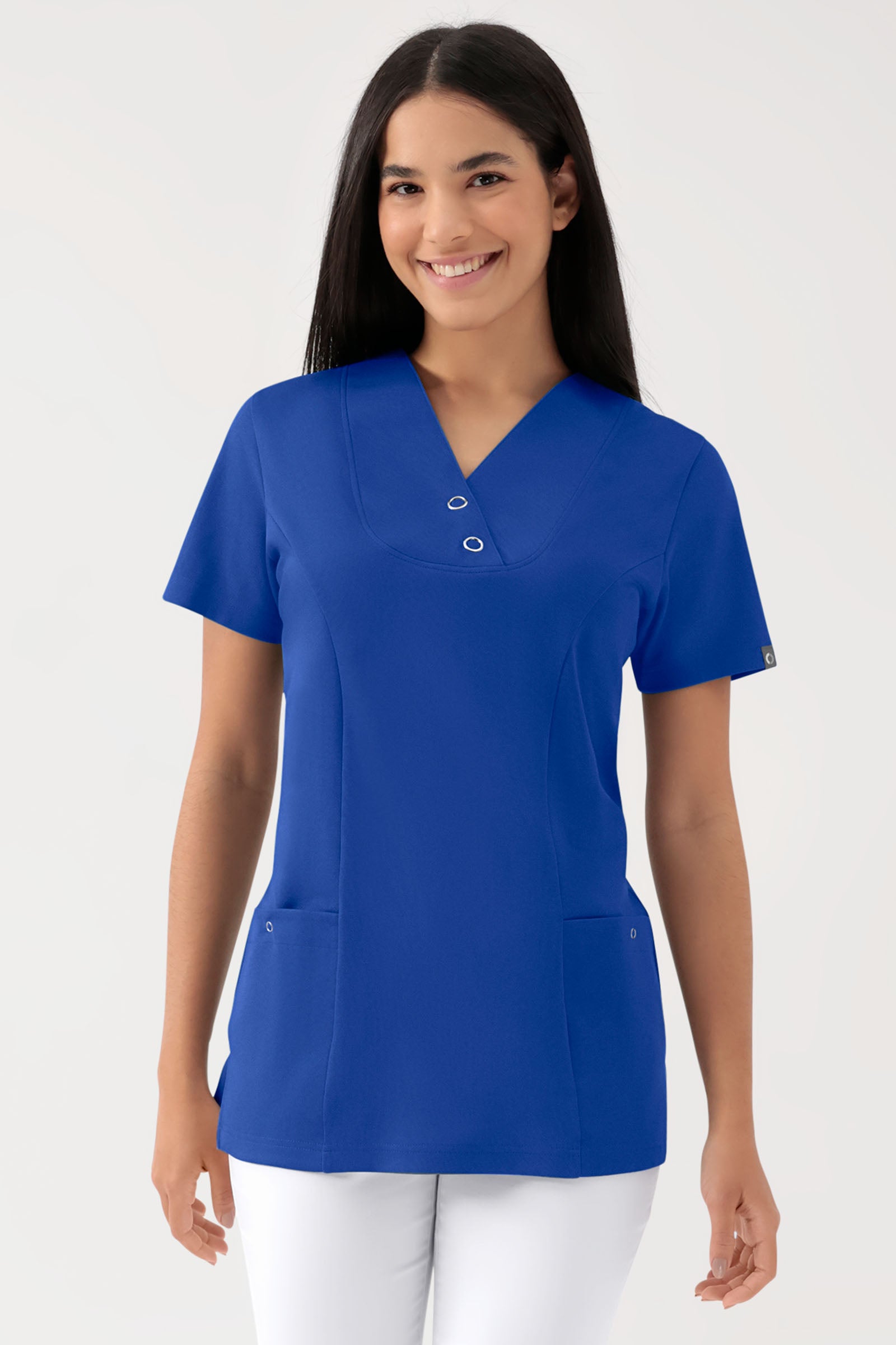 COMFY FLEX Stretch Schlupfkasack Damen - mit Druckknöpfen königsblau, Vue de face 