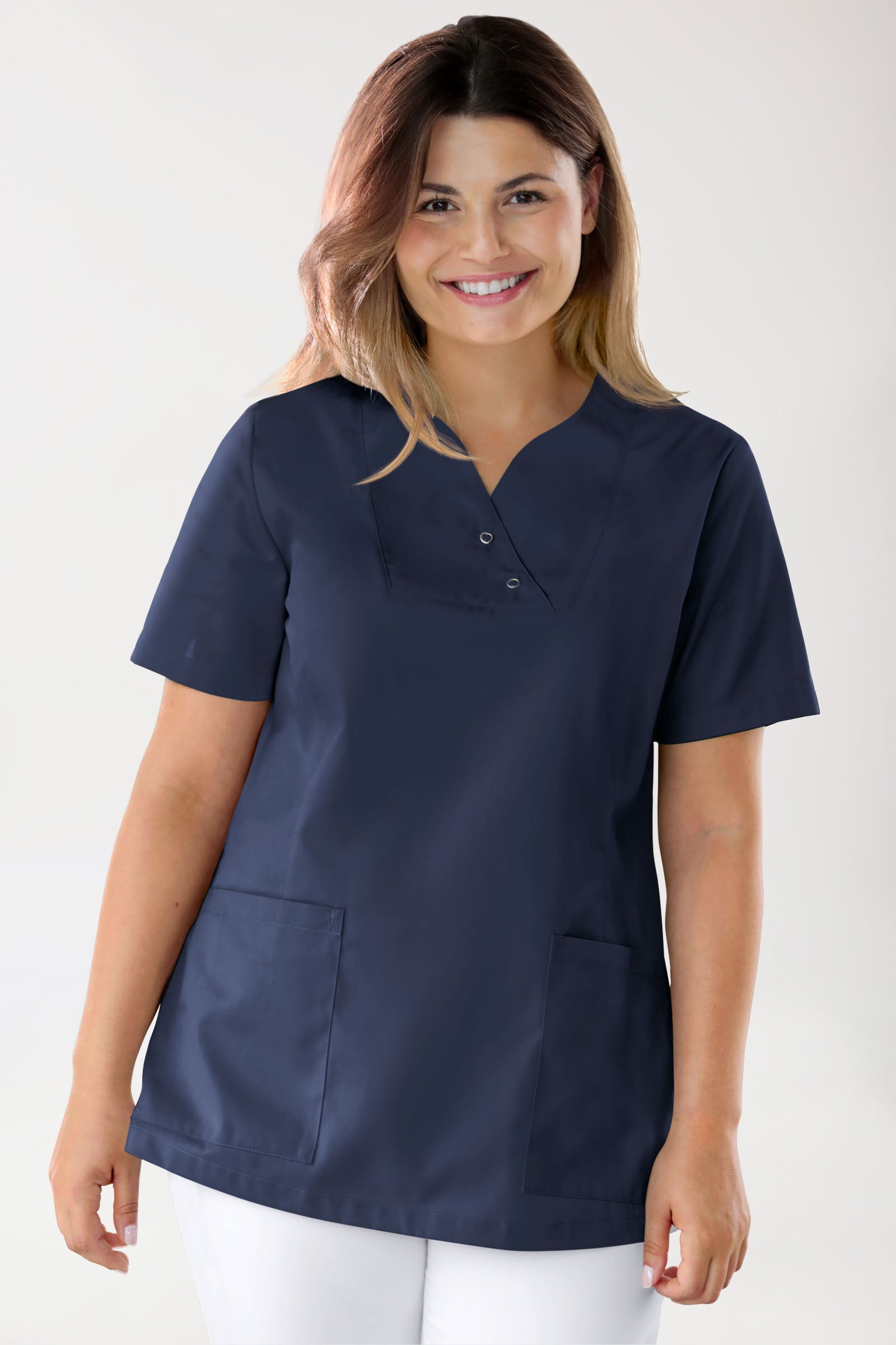 CORE Schlupfkasack Damen curved fit - mit Druckknöpfen navy, Vue de face 