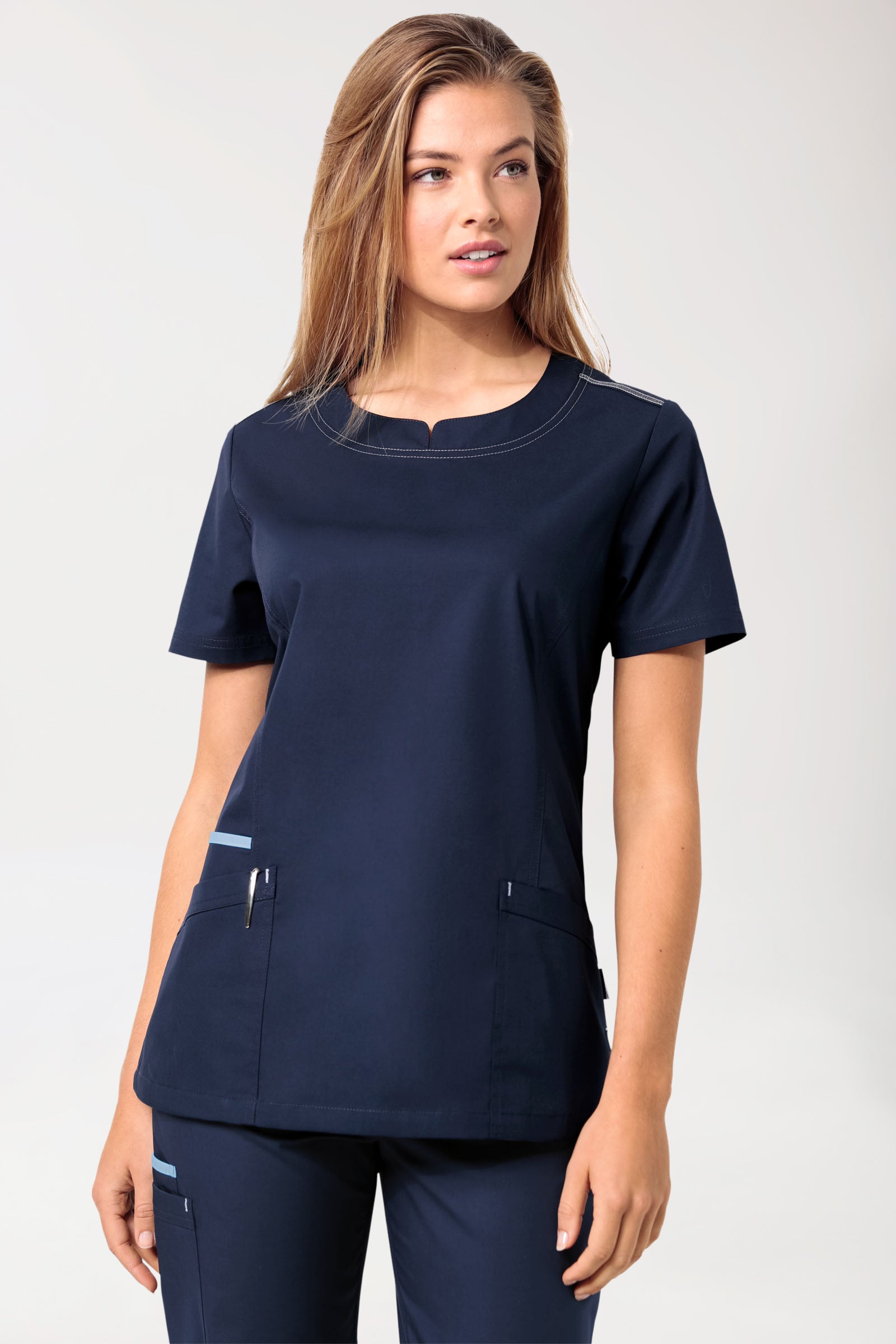 Damen-Schlupfkasack Navy mit Himmelblau, Vue de face 