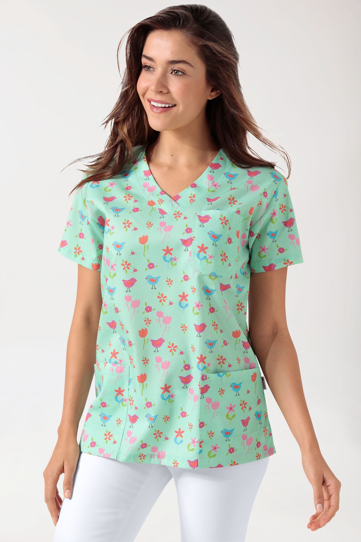 Leichter Schlupfkasack Damen - Alloverprint opal/bunt, Vue de face 