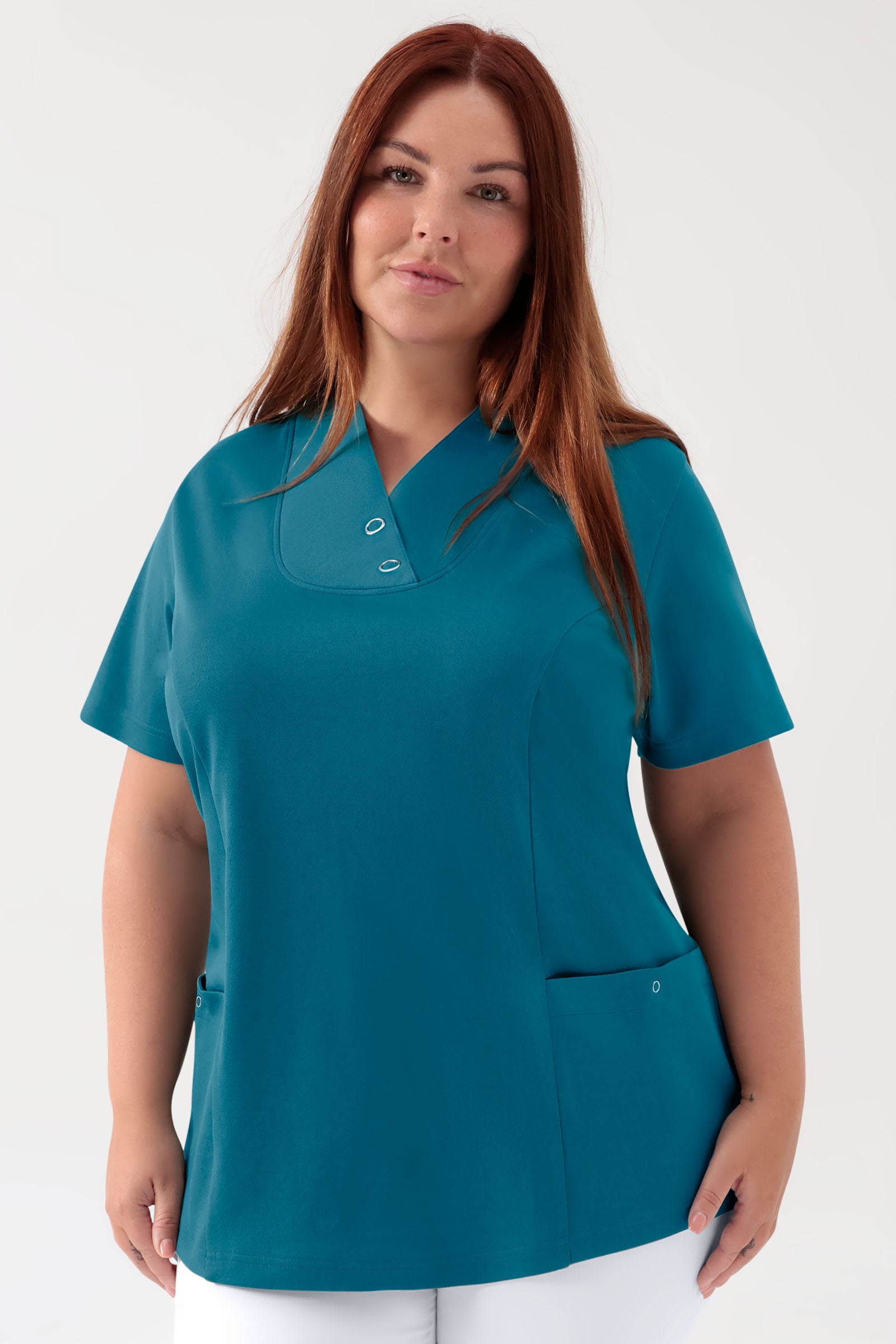 COMFY FLEX Stretch Schlupfkasack Damen - mit Druckknöpfen petrol, Vue de face 