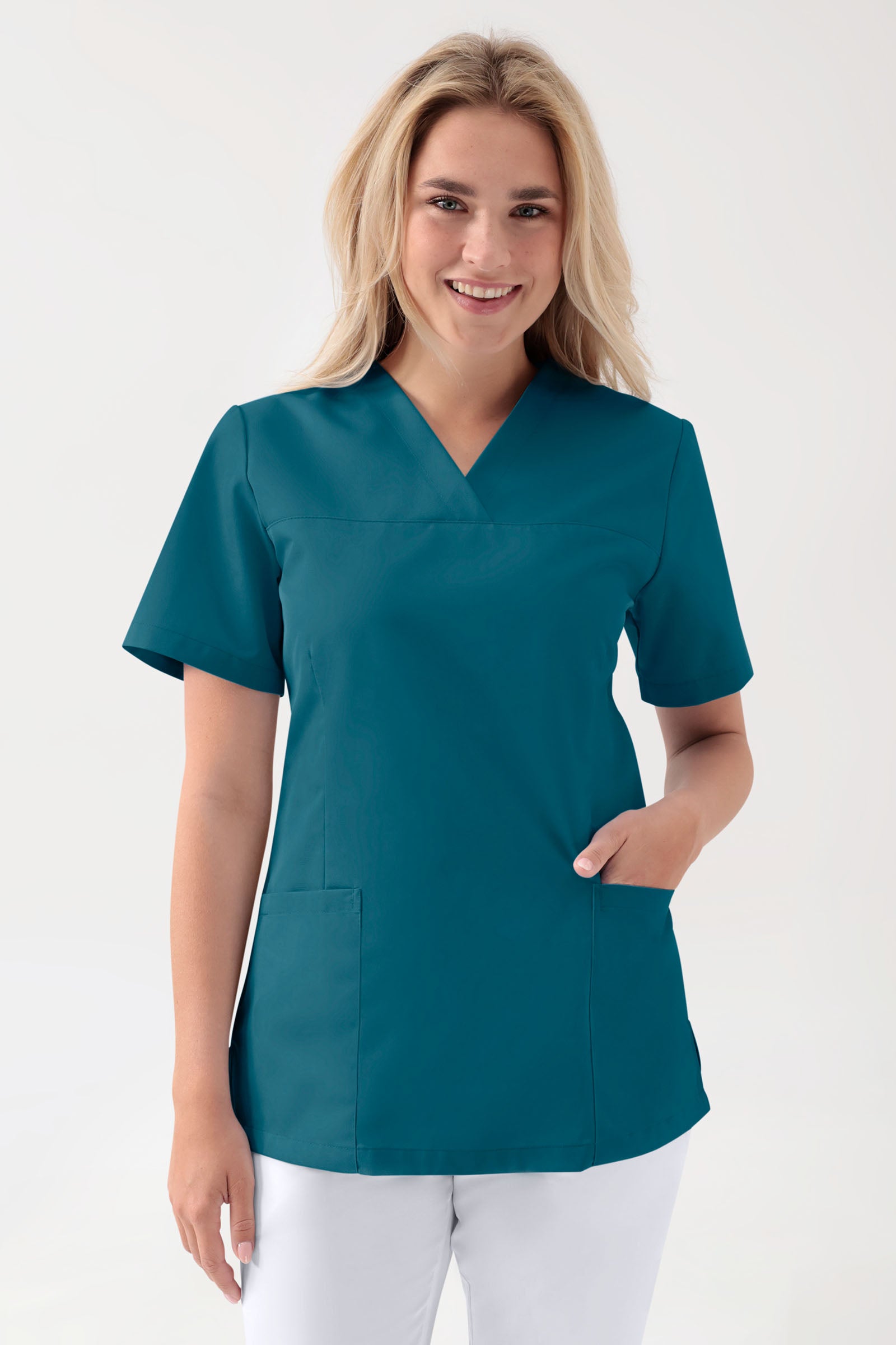 Stretch Schlupfkasack Damen - V-Ausschnitt petrol