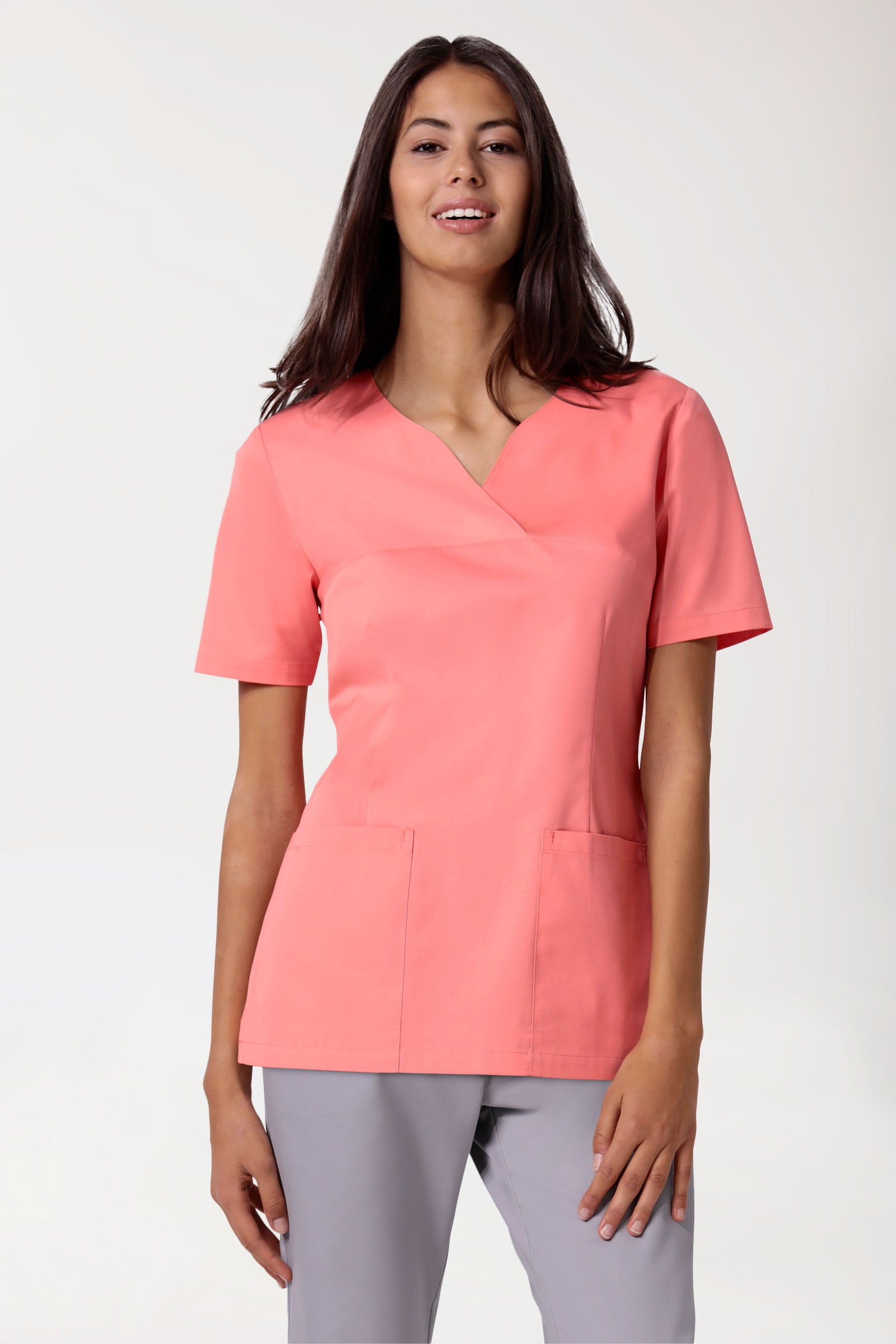 CORE Schlupfkasack Damen - Herzausschnitt pfirsichrosa, Vorderansicht 