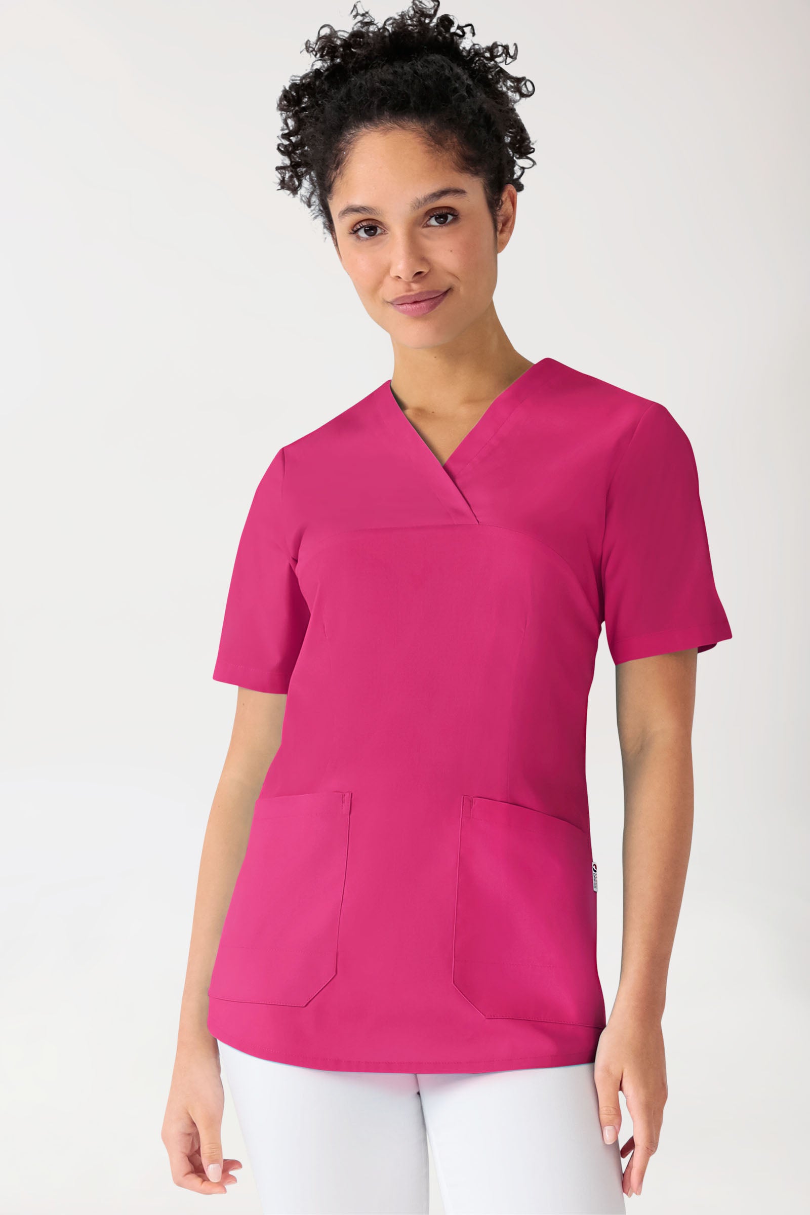 Stretch Schlupfkasack Damen - V-Ausschnitt pink, Vue de face 