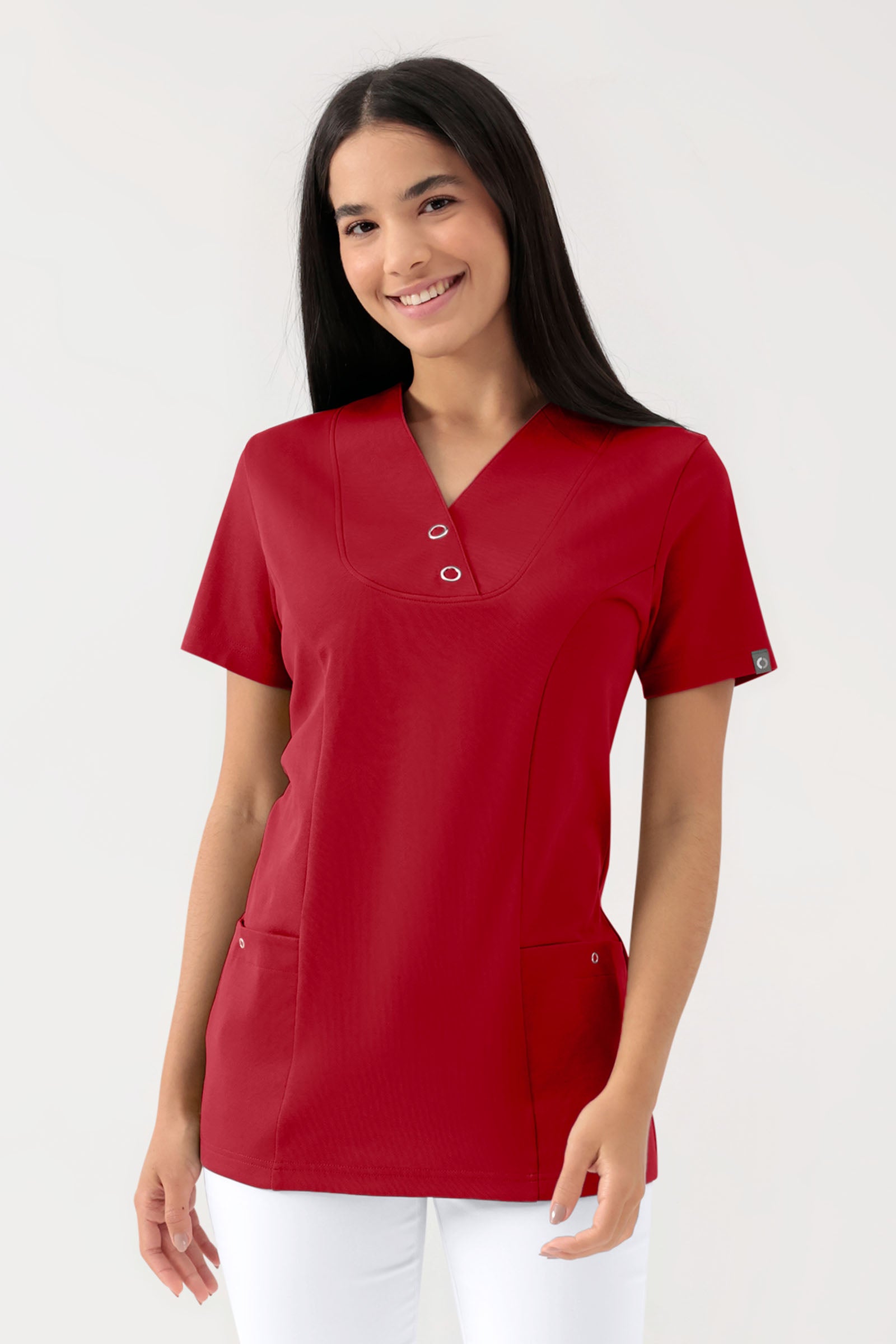 COMFY FLEX Stretch Schlupfkasack Damen - mit Druckknöpfen rot, Vue de face 