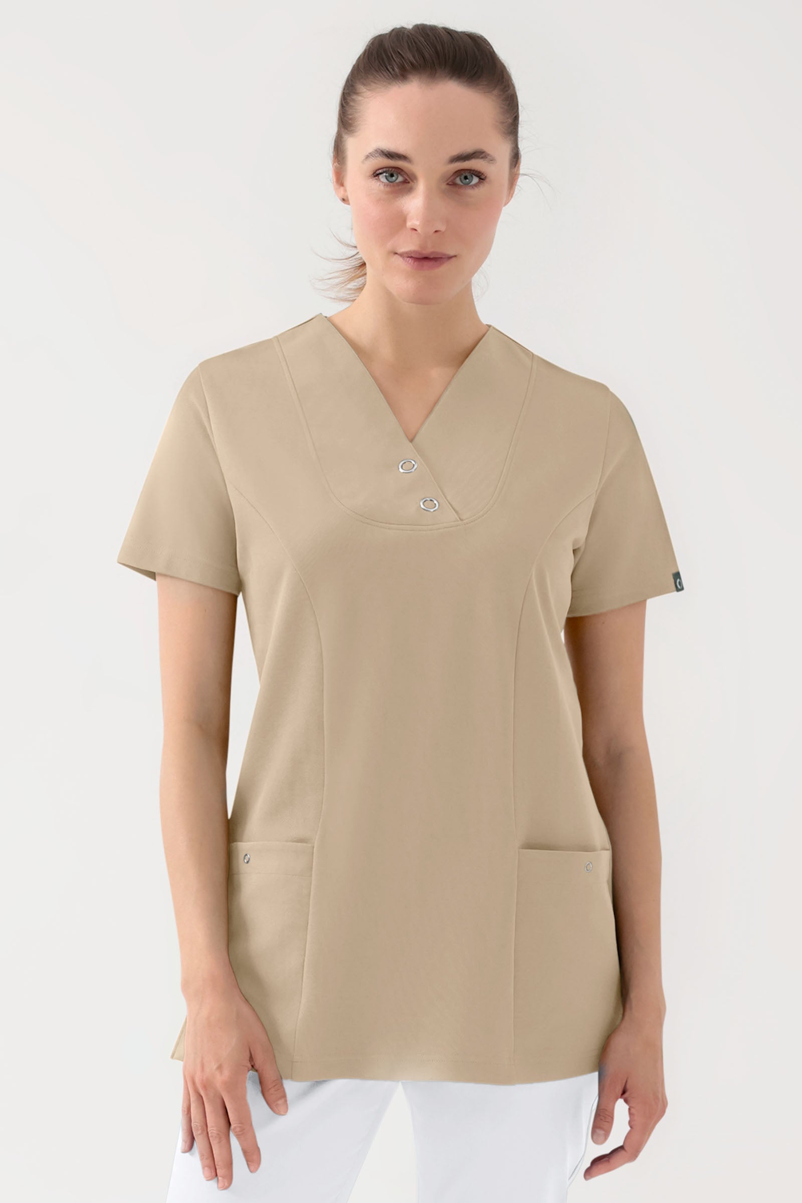 COMFY FLEX Stretch Schlupfkasack Damen - mit Druckknöpfen sand, Vue de face 