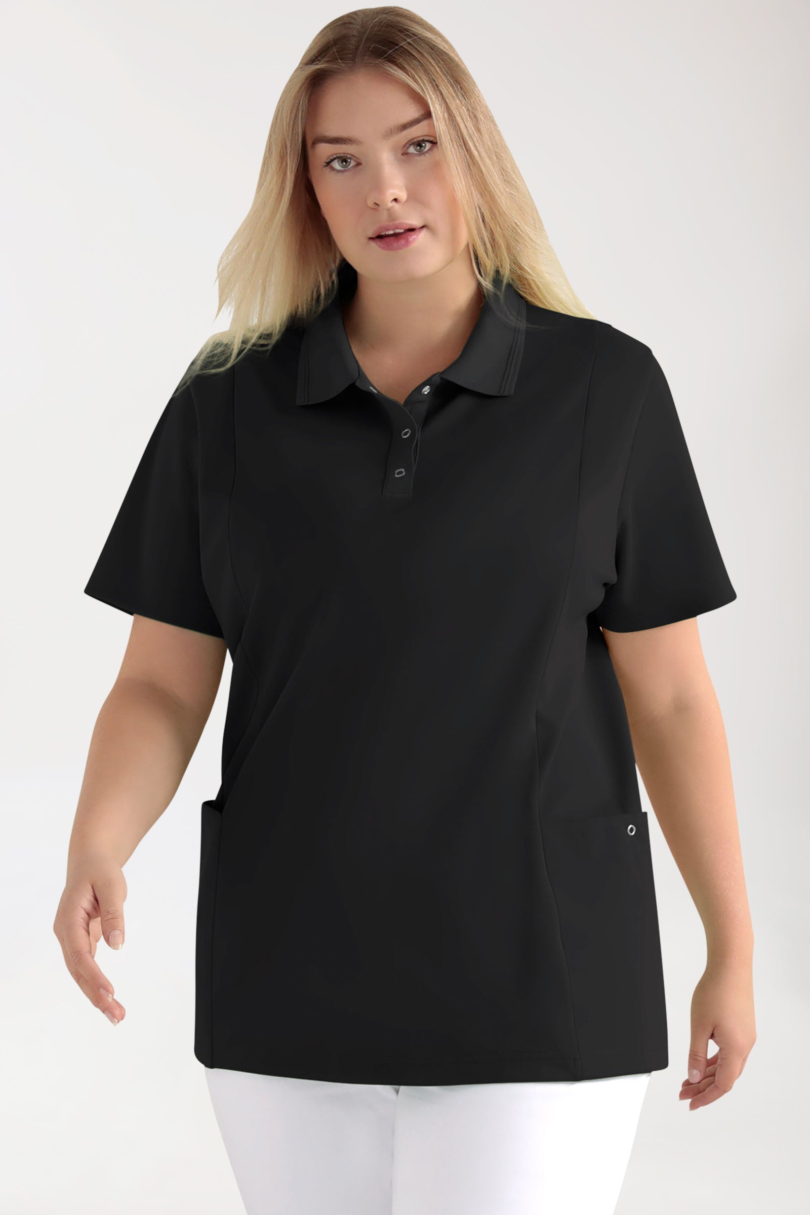 COMFY FLEX Stretch Schlupfkasack Damen - Polokragen schwarz, Vue de face 