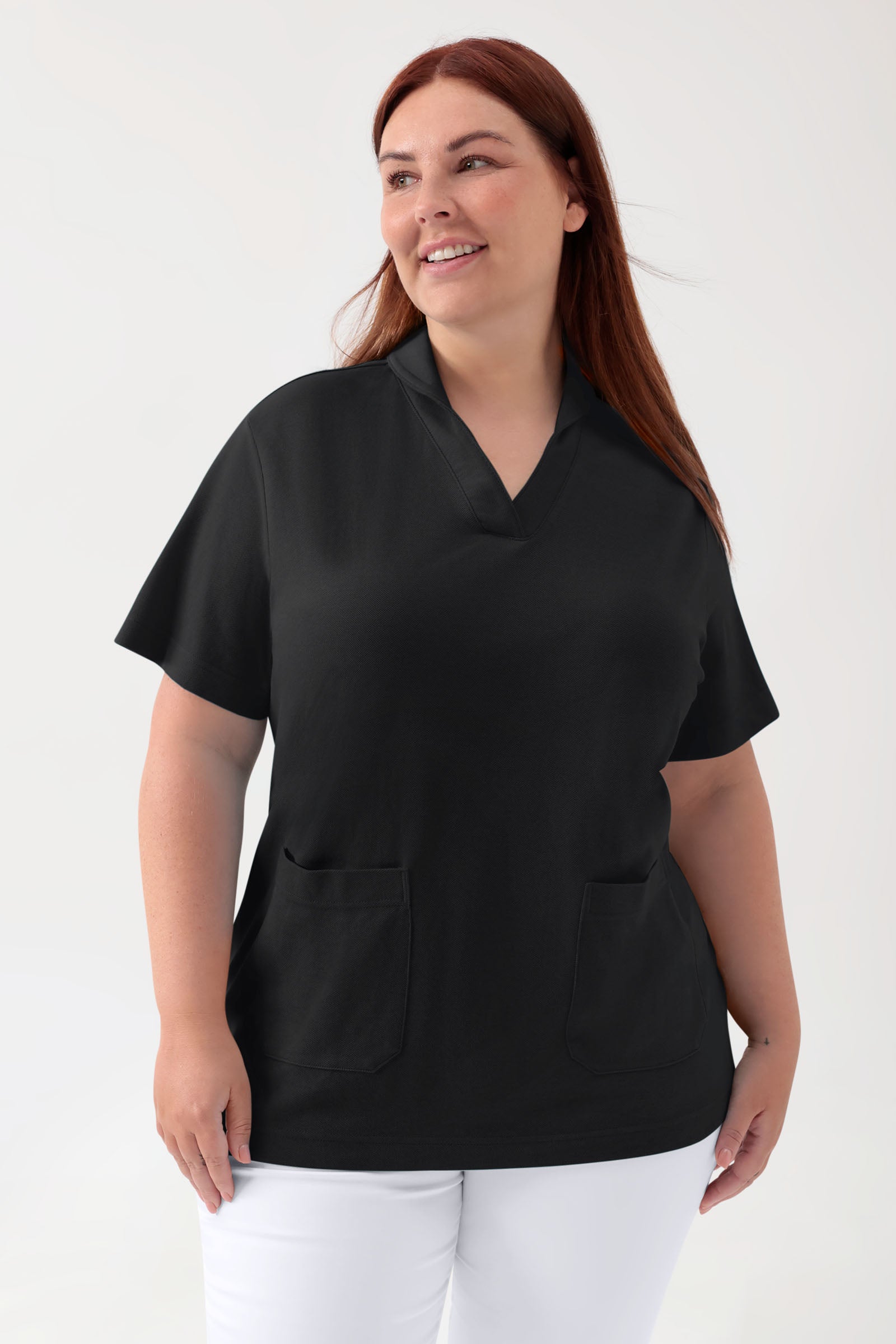 COMFY FLEX Stretch Schlupfkasack Damen - Schalkragen schwarz