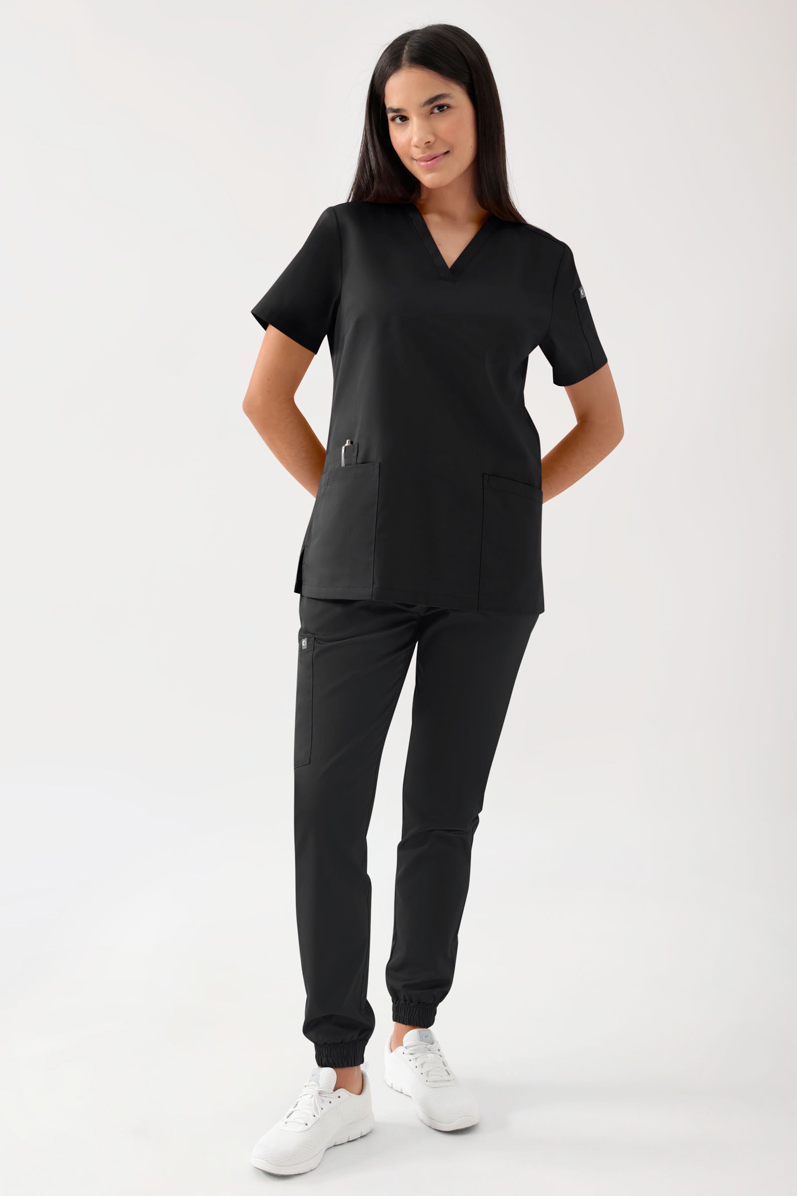 GREEN Stretch Schlupfkasack Damen - V-Ausschnitt schwarz