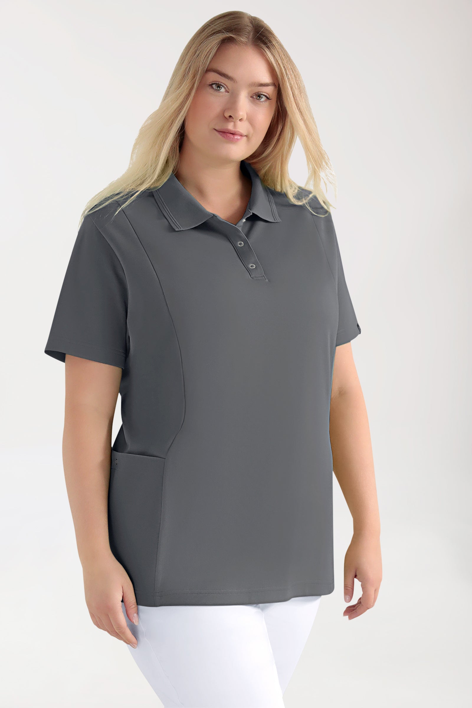 COMFY FLEX Stretch Schlupfkasack Damen - Polokragen steingrau, Vue de face 