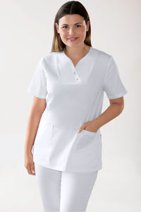 CORE Schlupfkasack Damen curved fit - mit Druckknöpfen weiss