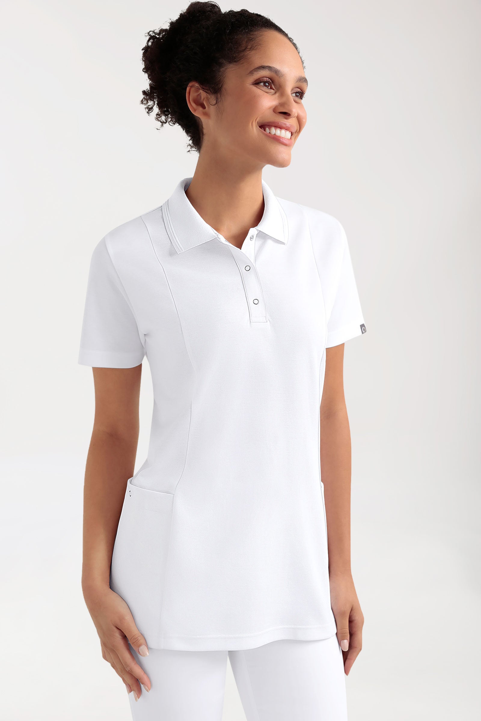 COMFY FLEX Stretch Schlupfkasack Damen - Polokragen weiss, Vorderansicht 