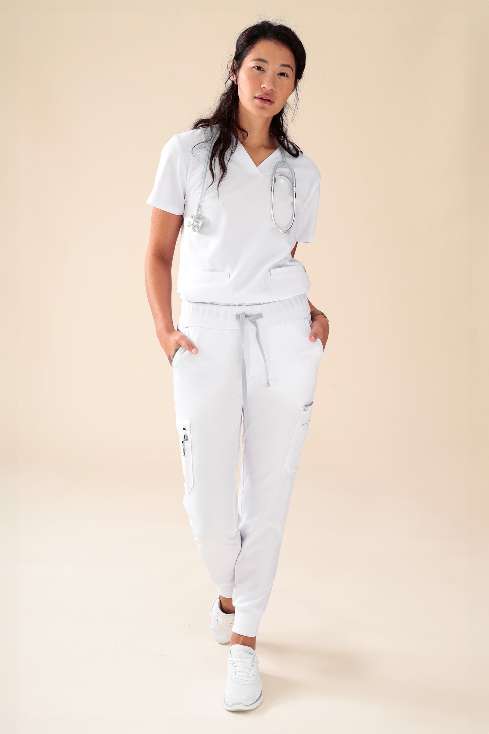 KAERE Schlupfkasack Damen - 3er Pack - V-Ausschnitt weiss, Vue de face 