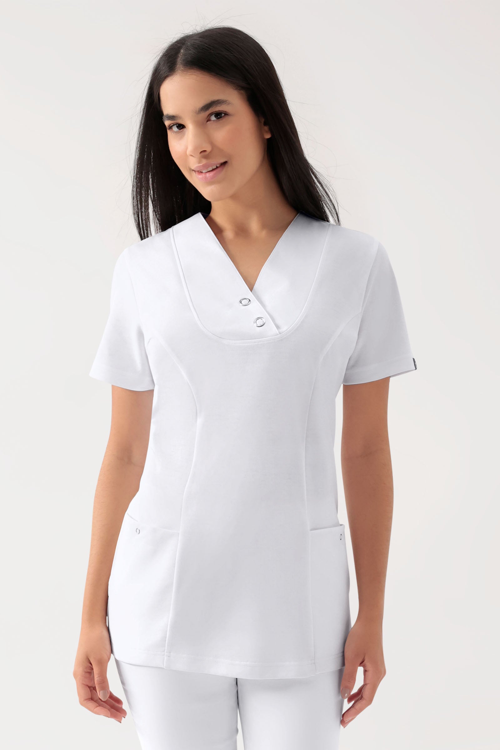 COMFY FLEX Stretch Schlupfkasack Damen - mit Druckknöpfen weiss, Vue de face 