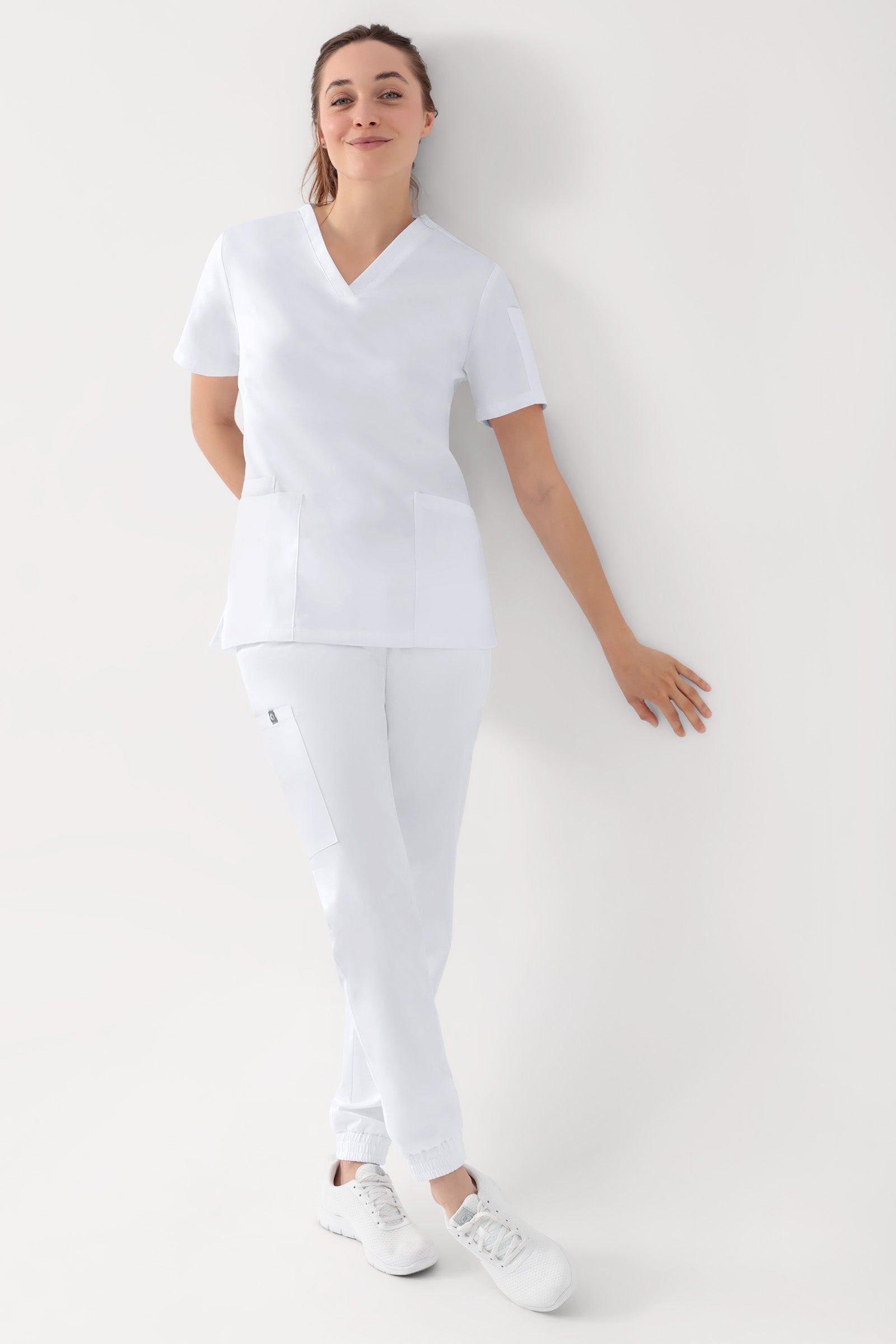 GREEN Stretch Schlupfkasack Damen - V-Ausschnitt weiss