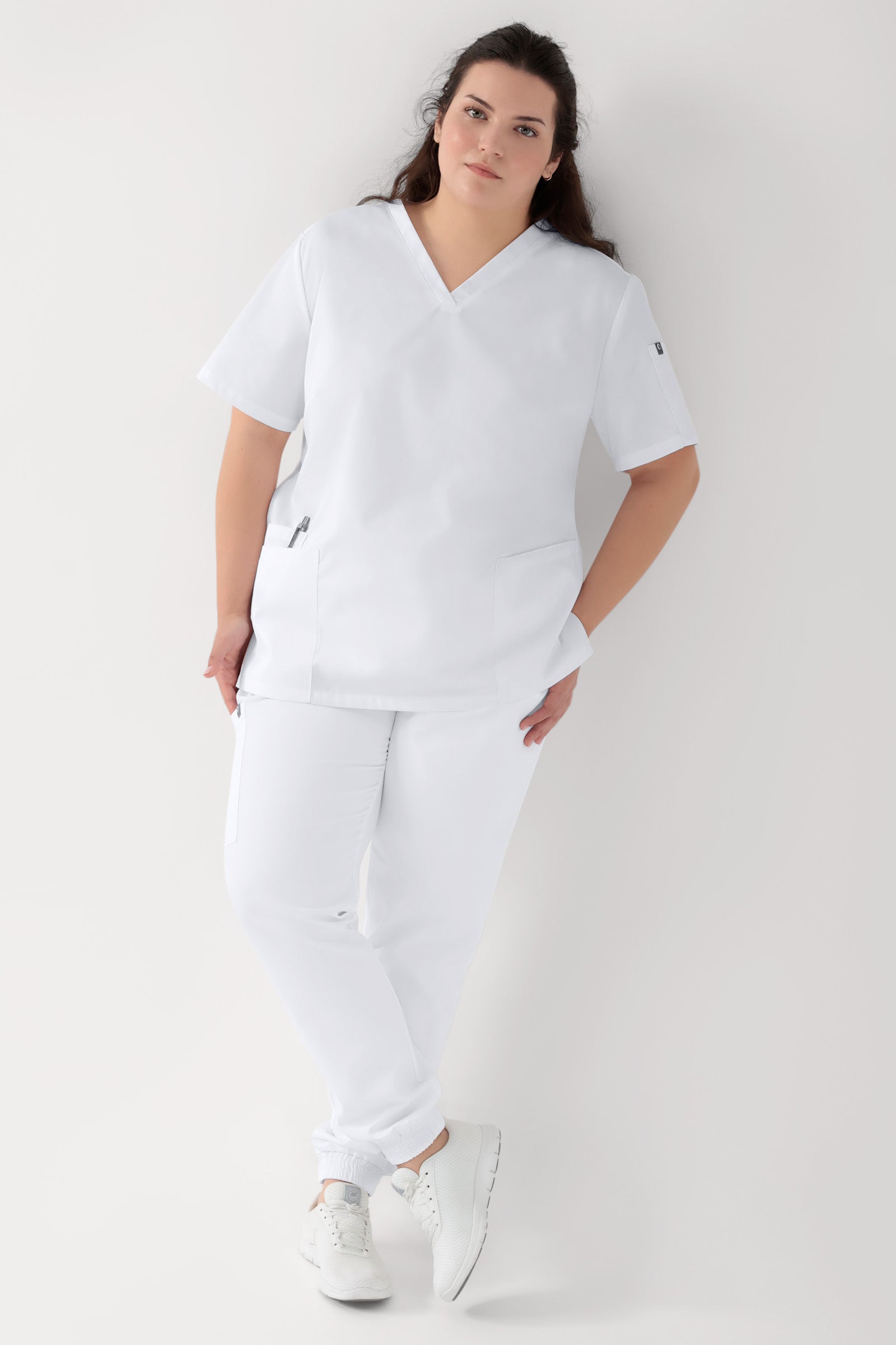 GREEN Stretch Schlupfkasack Damen - V-Ausschnitt weiss