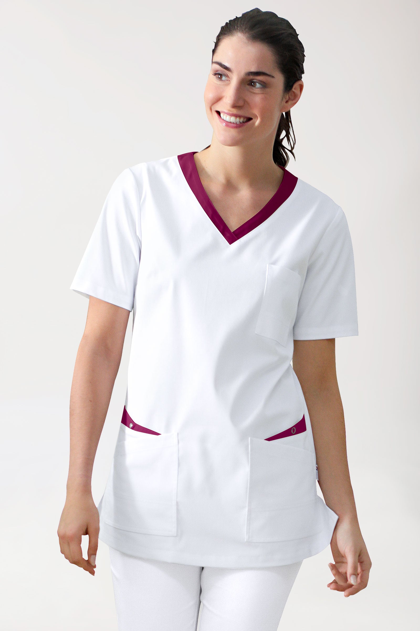 CLINIC STRETCH Schlupfkasack Damen - 1/2 Arm weiss/berry