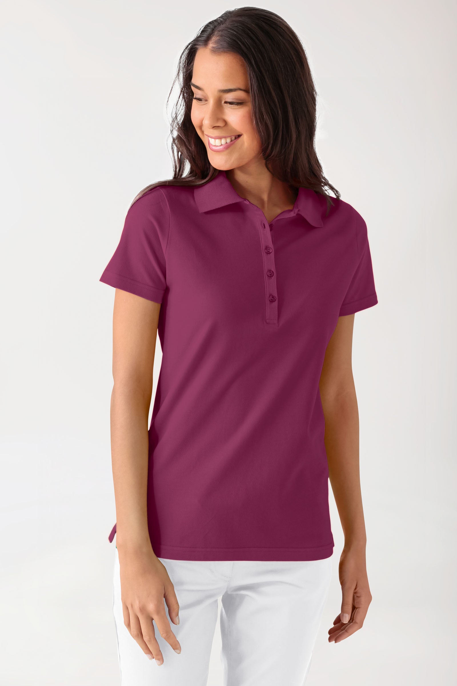 Stretch Shirt Damen - Polokragen berry