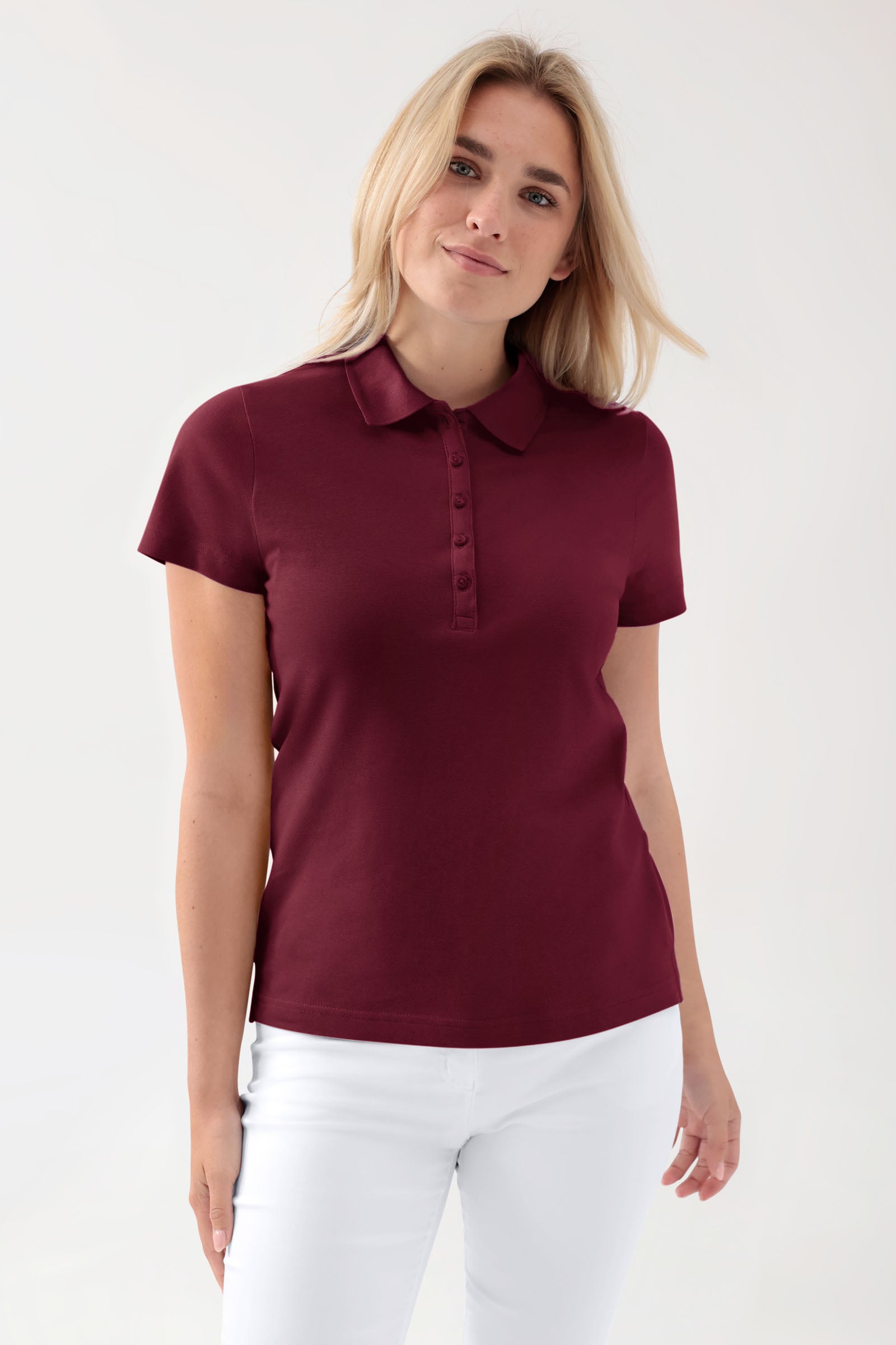 Stretch Shirt Damen - Polokragen bordeaux, Vue de face 