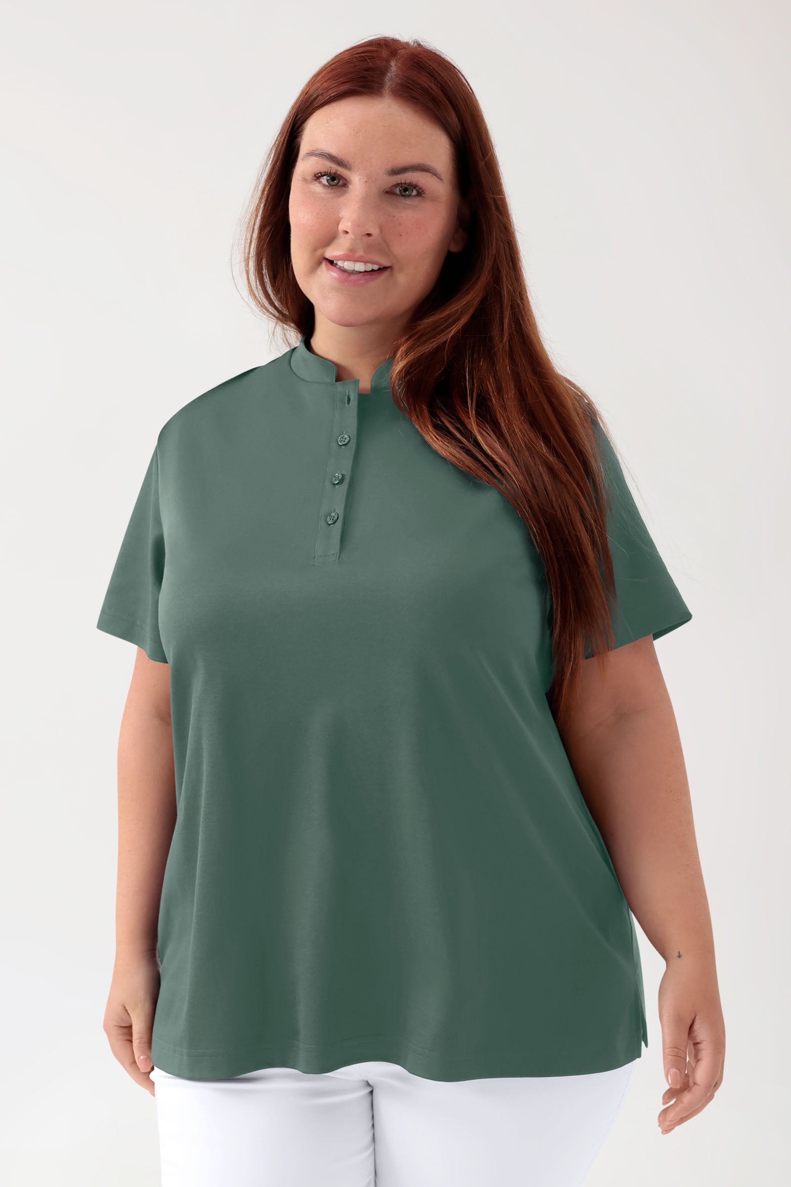 COMFY FLEX Stretch Shirt Damen - Stehkragen dunkelgrün, Vue de face 
