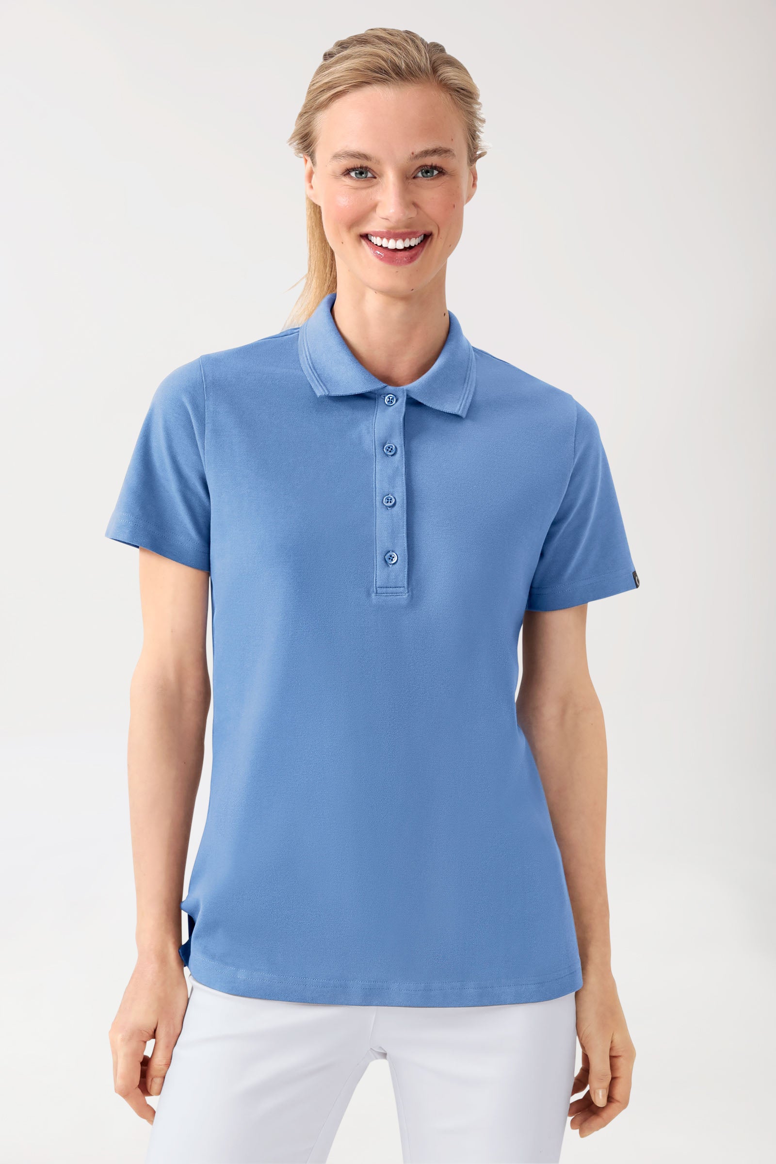 COMFY FLEX Stretch Shirt Damen - Polokragen himmelblau, Vue de face 