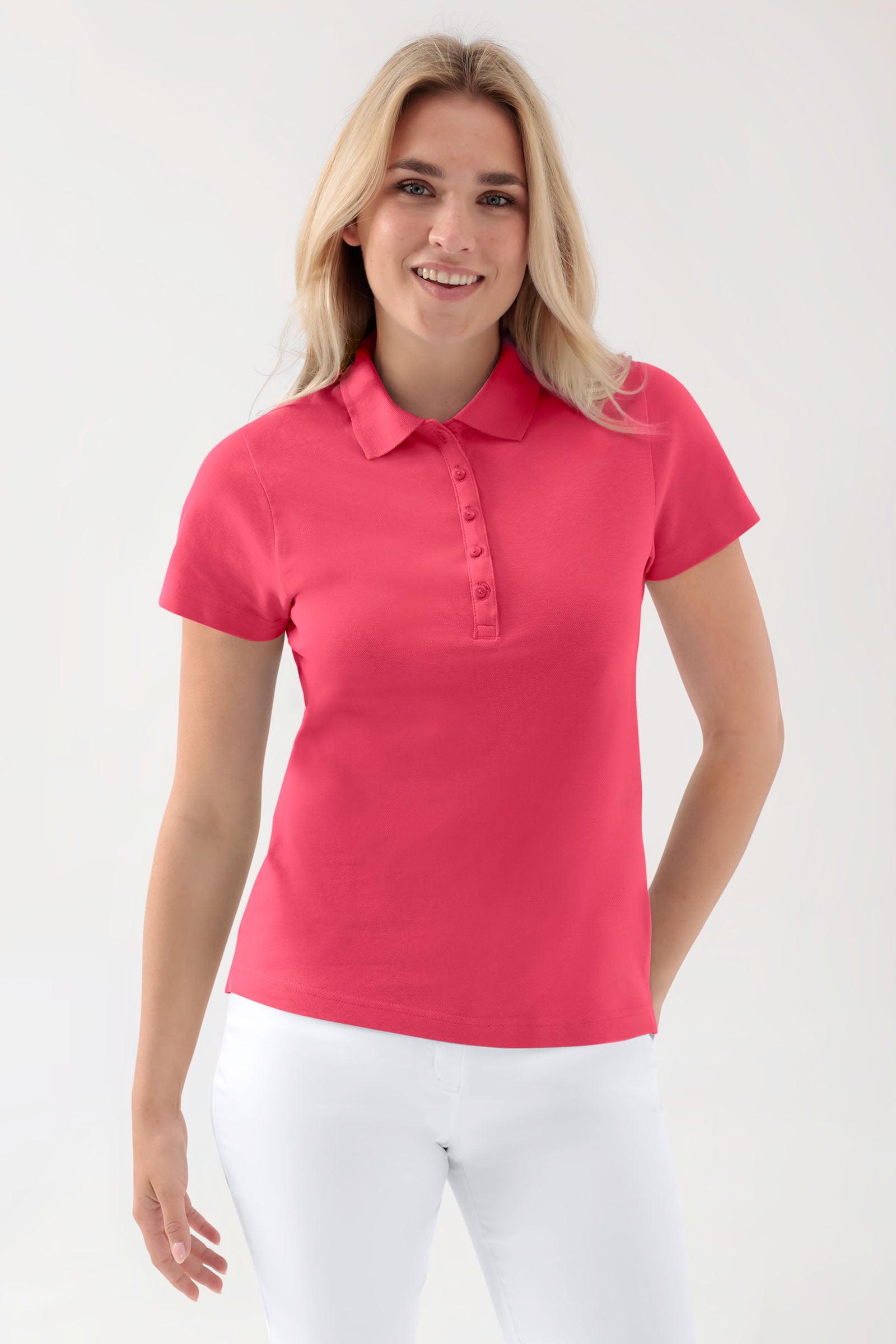 Stretch Shirt Damen - Polokragen lipstick, Vorderansicht 