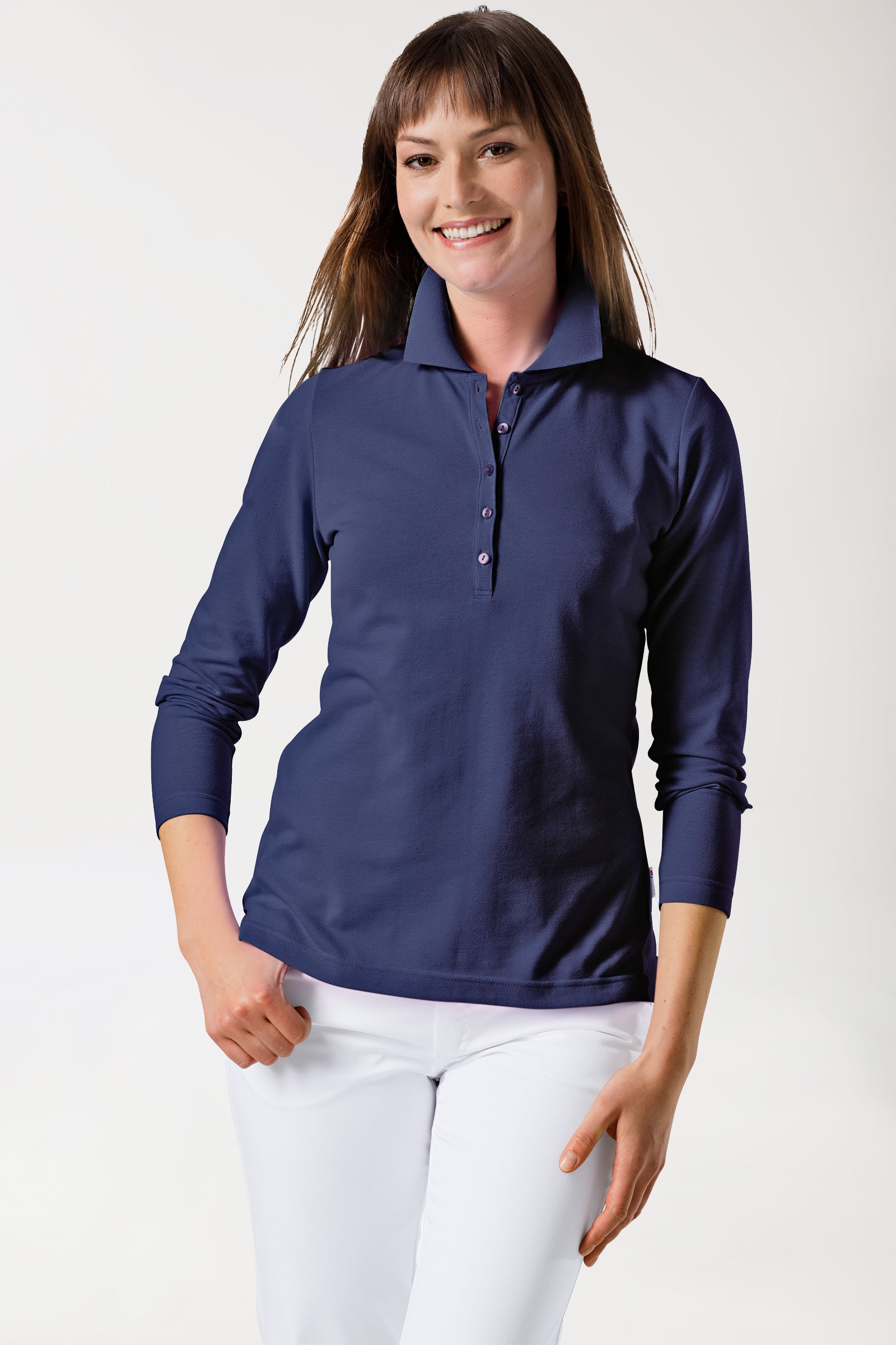 Stretch Shirt Damen - 1/1 Arm mit Polokragen navy, Vue de face 