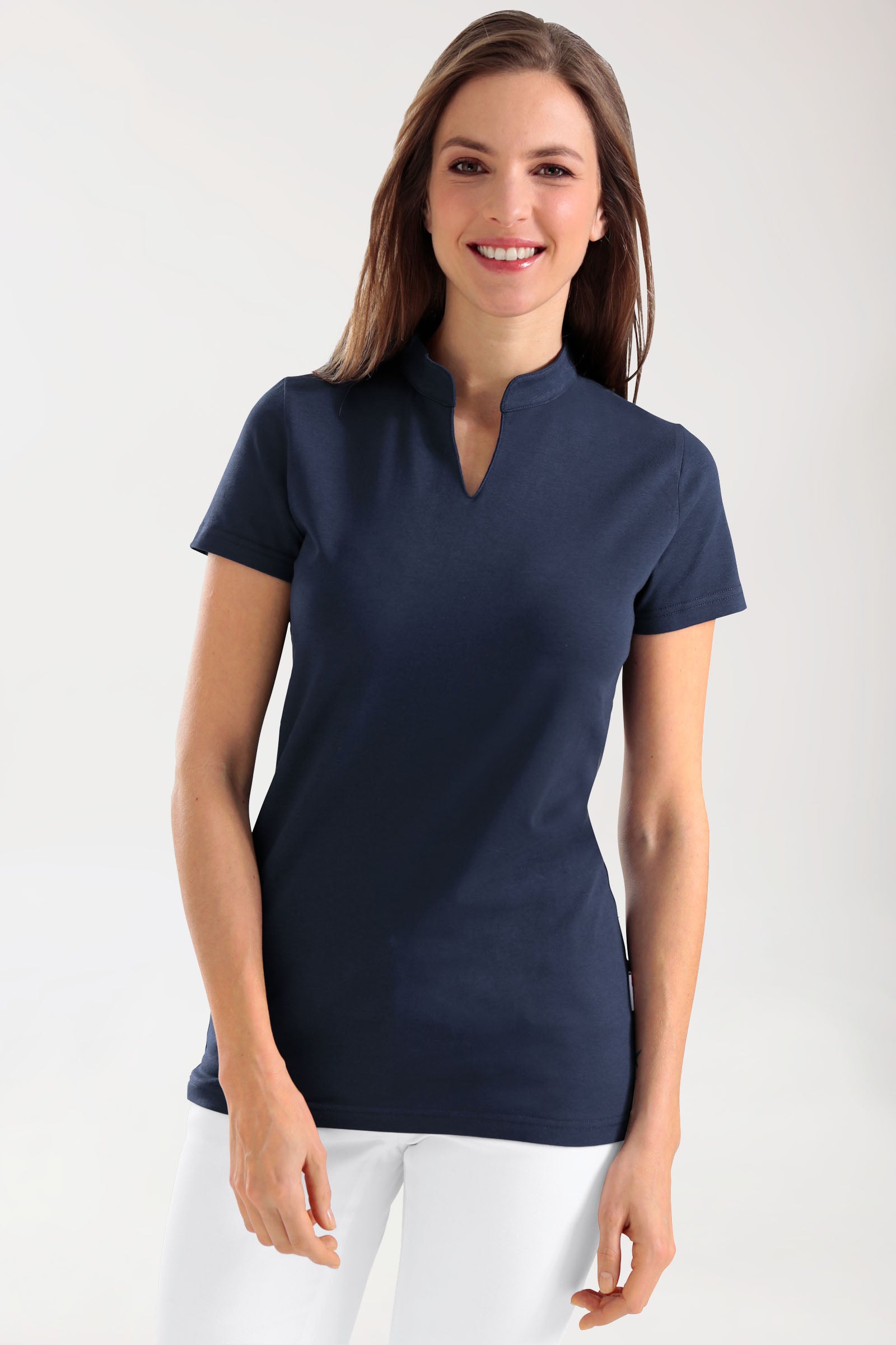 Stretch Shirt Damen - Stehkragen navy