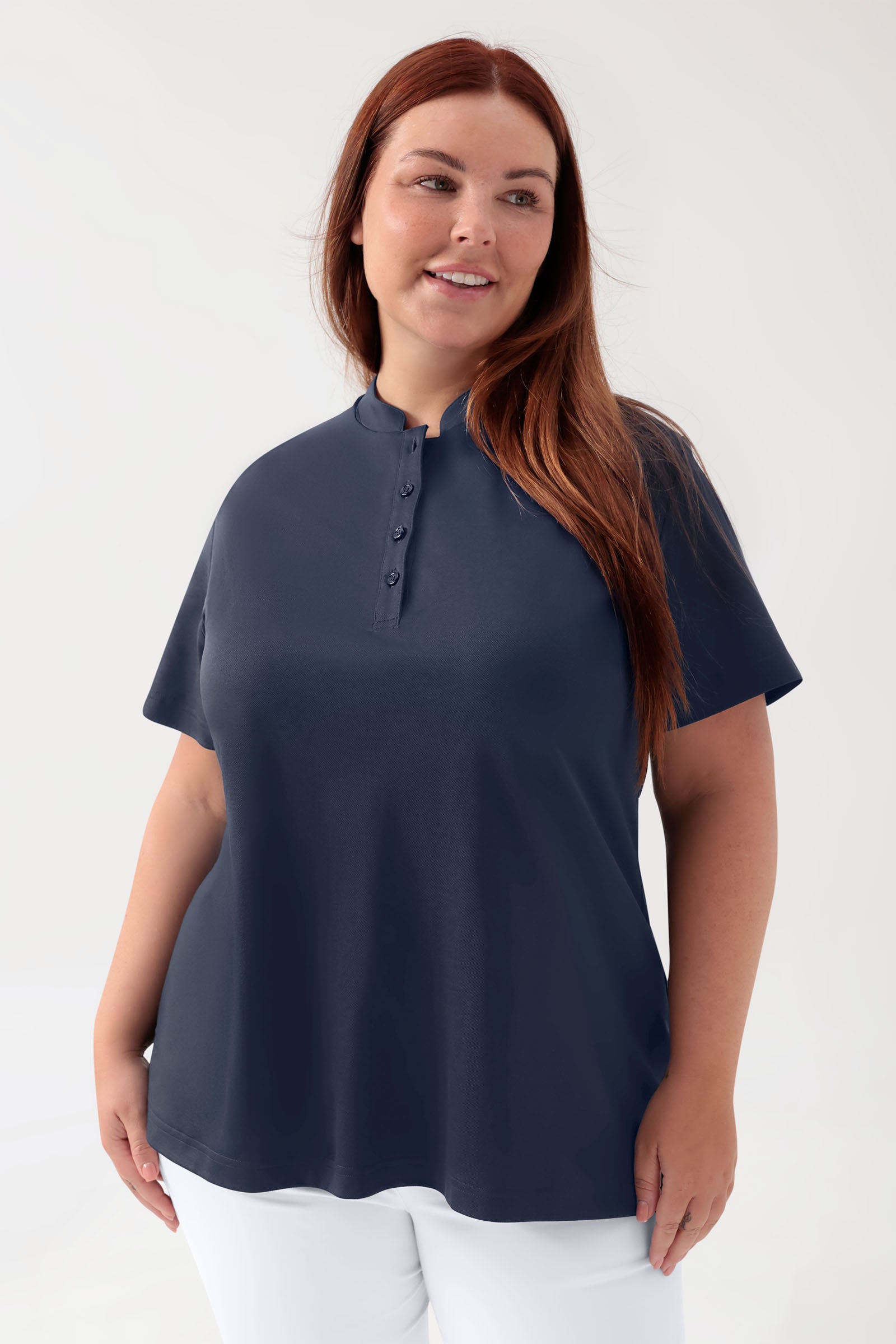 COMFY FLEX Stretch Shirt Damen - Stehkragen navy, Vue de face 