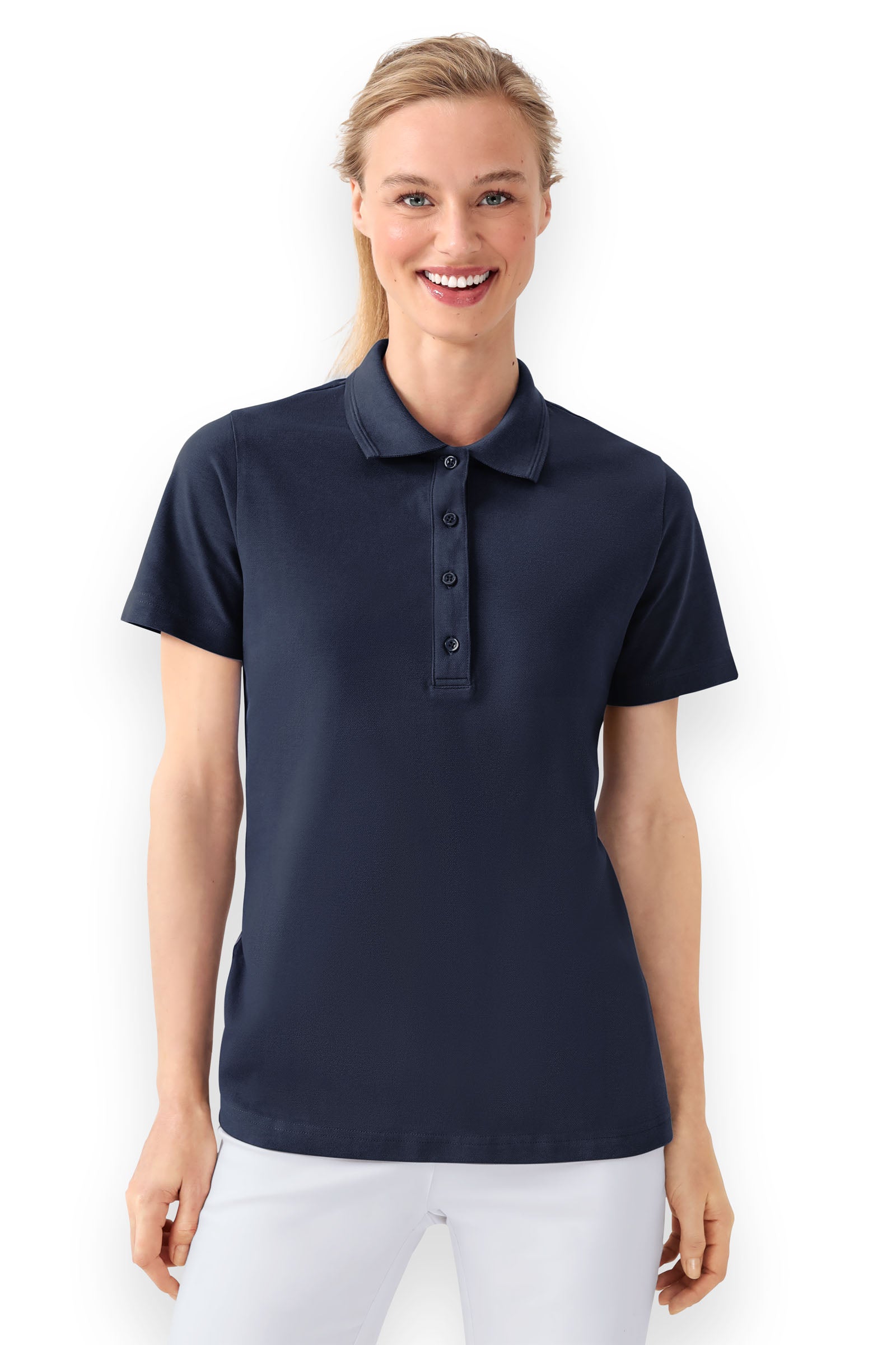Stretch Shirt Damen - Polokragen navy