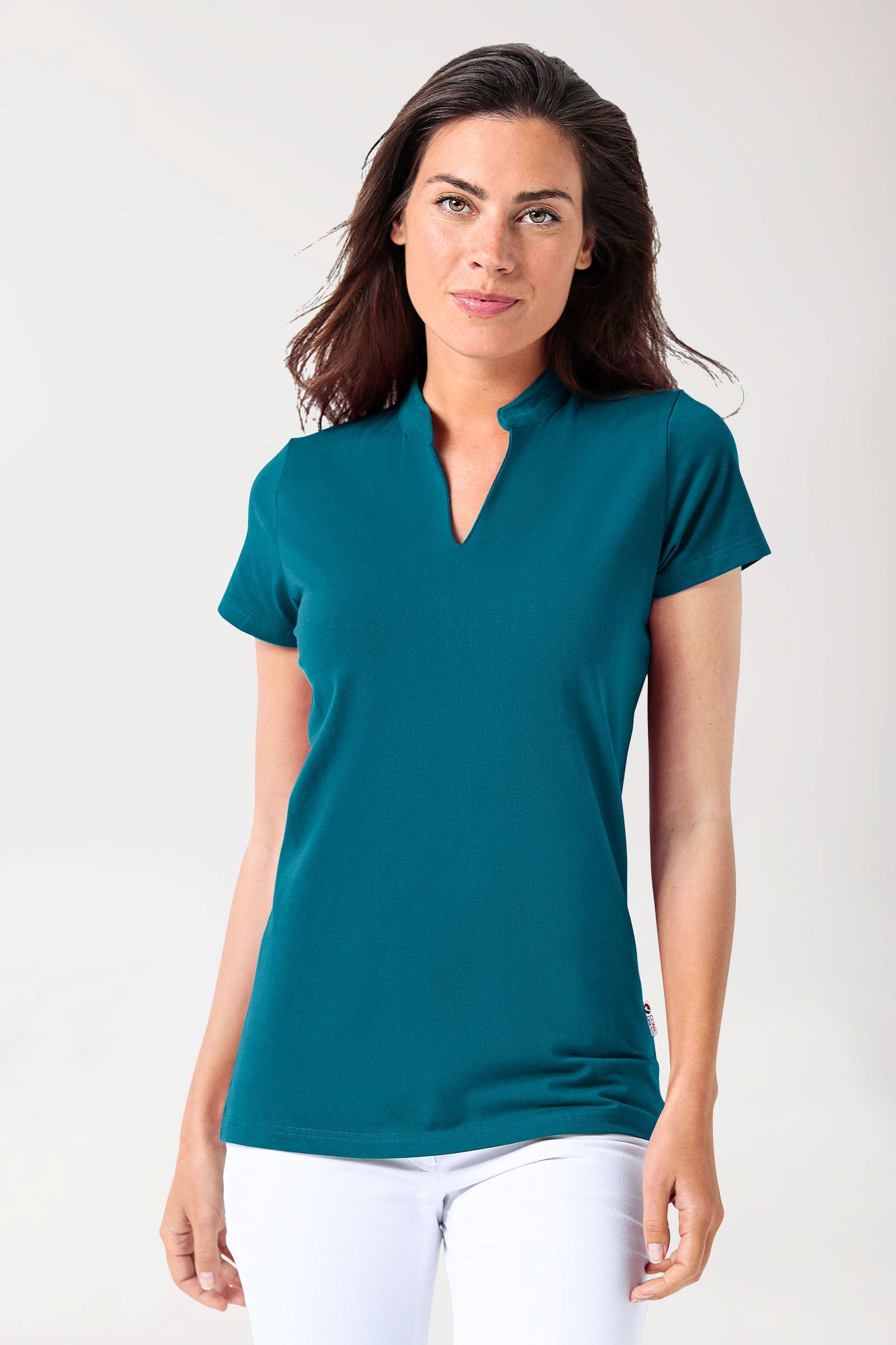 Stretch Shirt Damen - Stehkragen petrol
