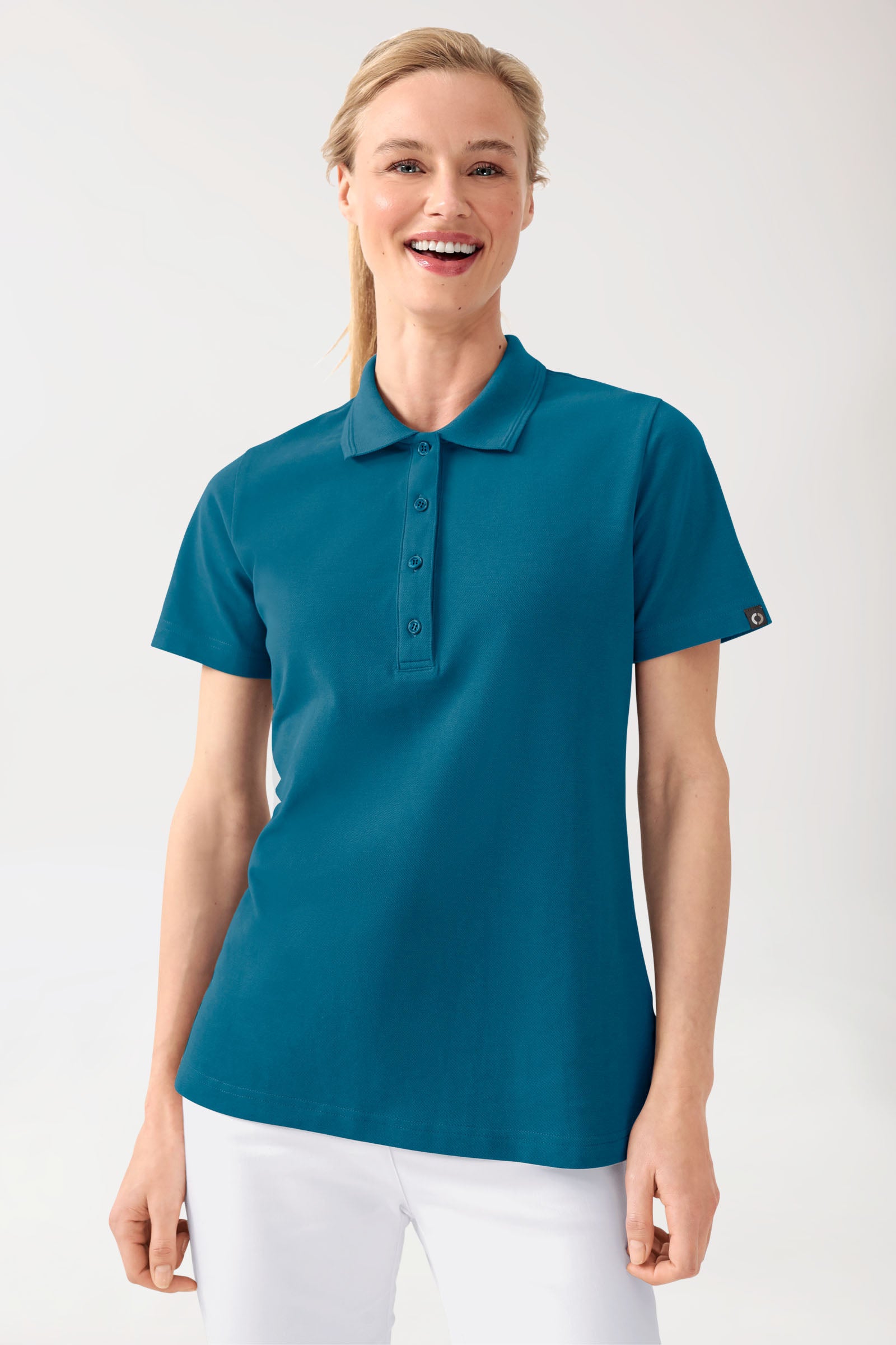 COMFY FLEX Stretch Shirt Damen - Polokragen petrol, Vue de face 