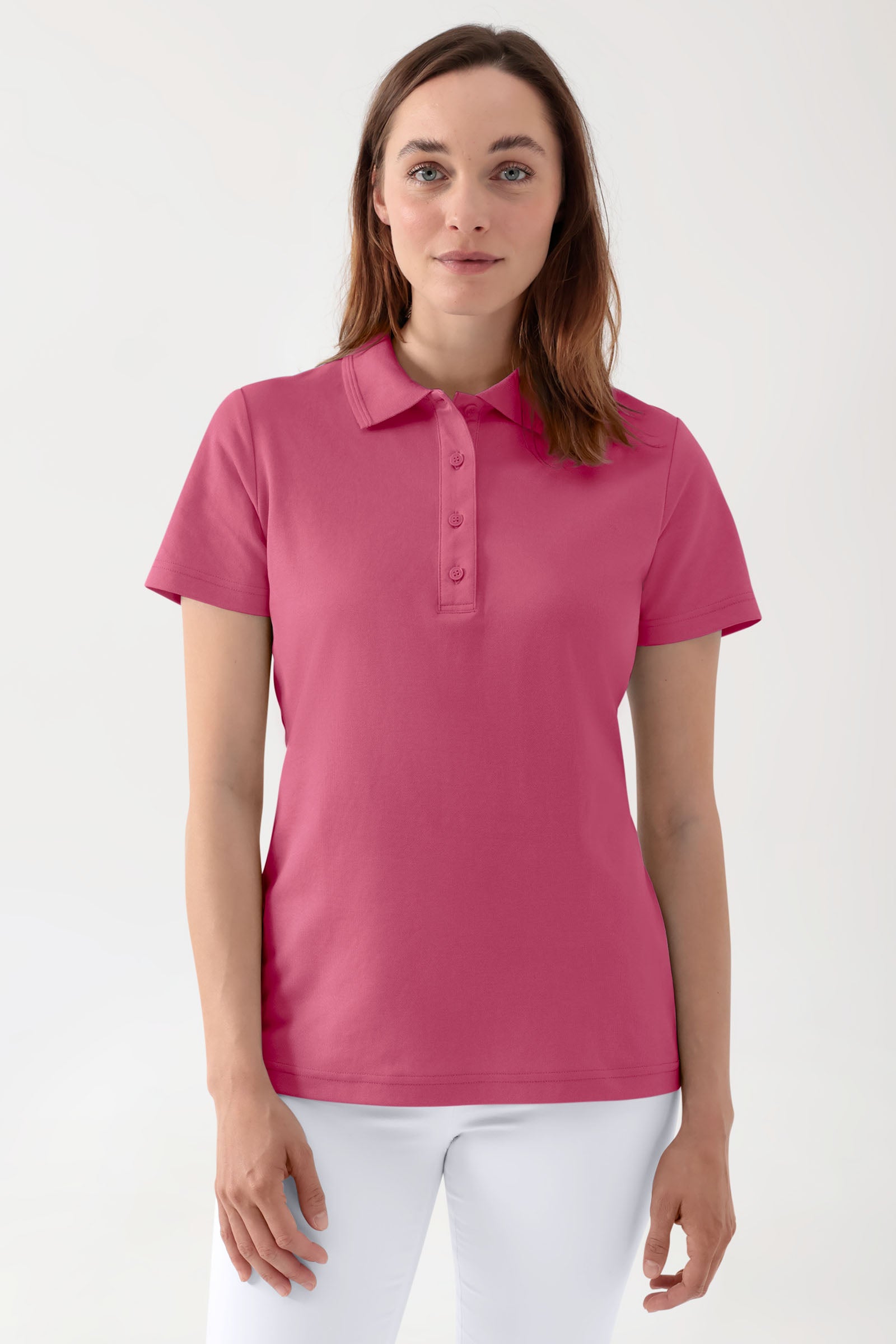 COMFY FLEX Stretch Shirt Damen - Polokragen rosenholz, Vorderansicht 