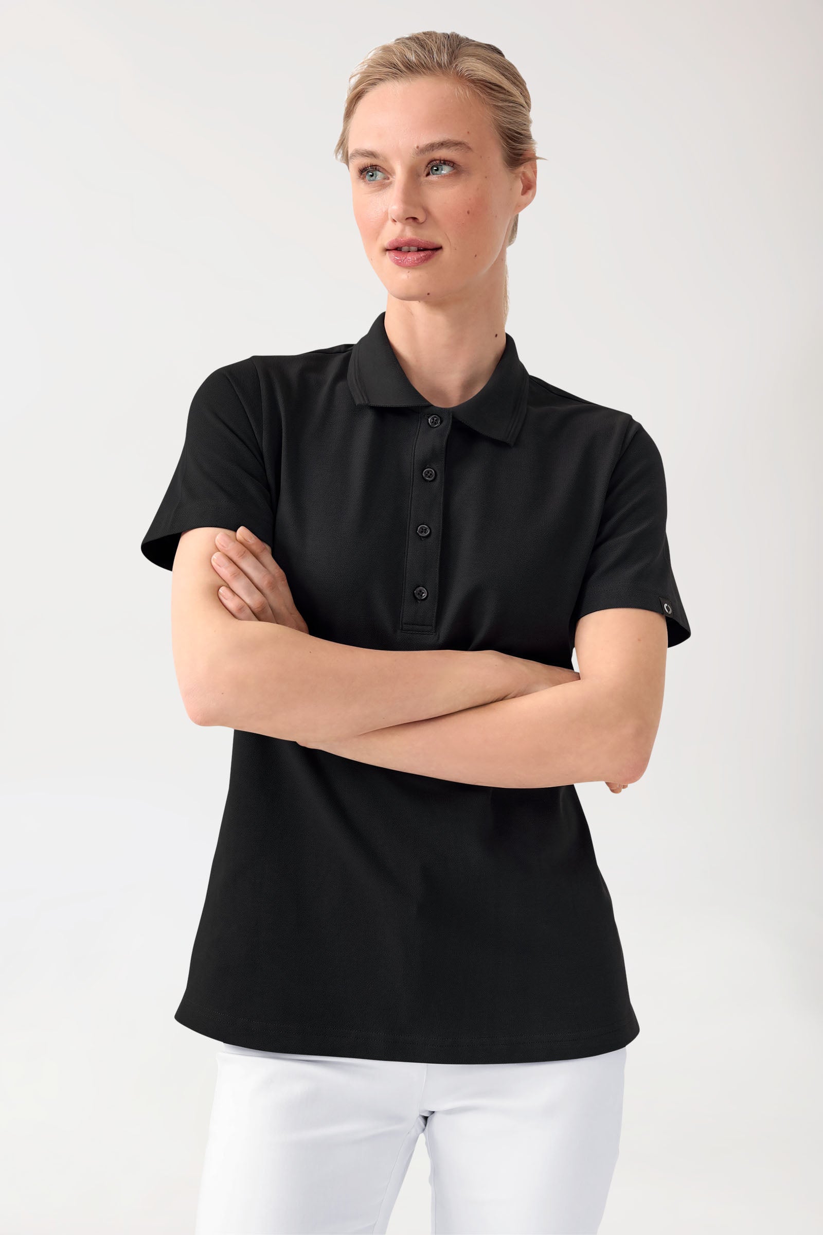 COMFY FLEX Stretch Shirt Damen - Polokragen schwarz, Vorderansicht 