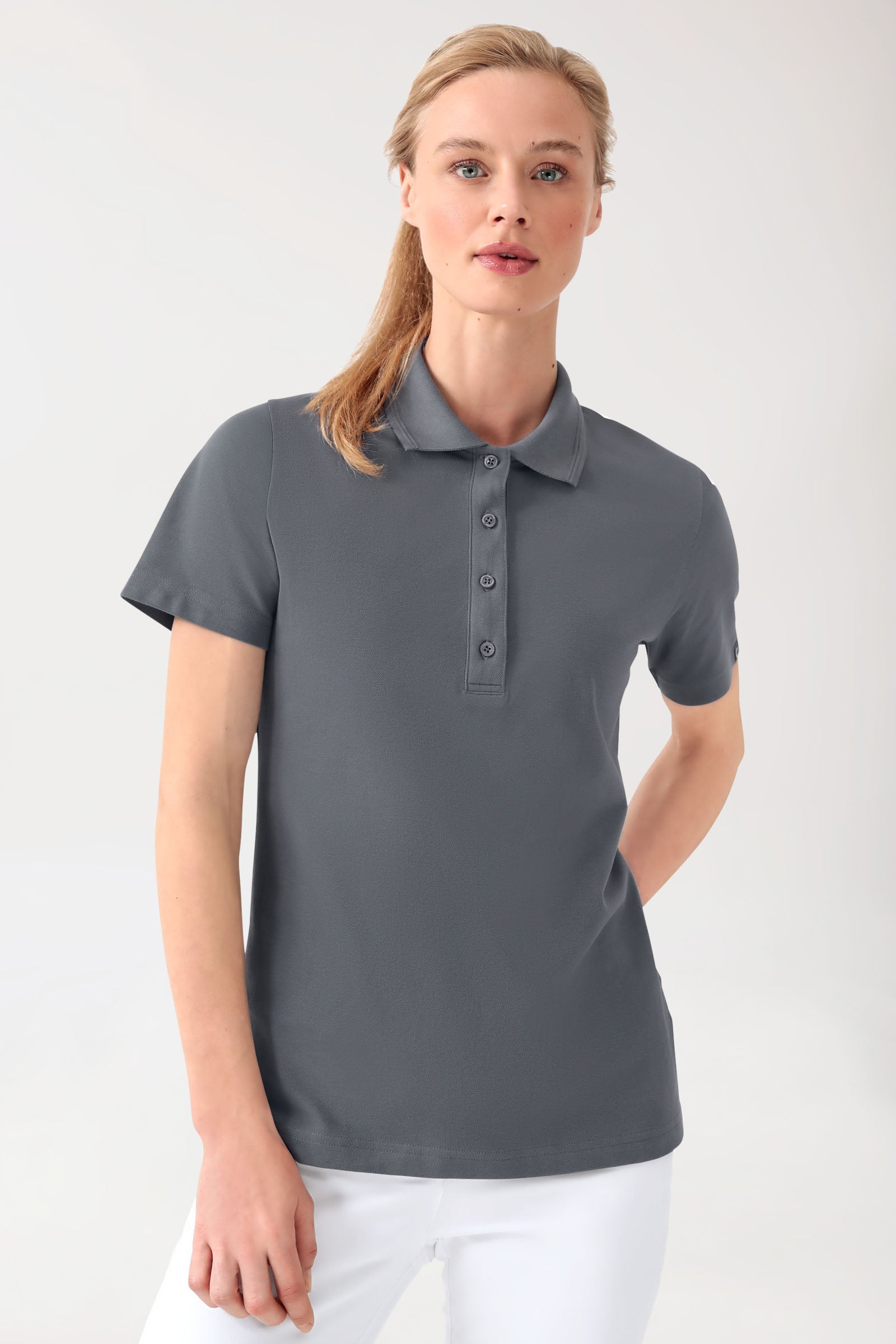 COMFY FLEX Stretch Shirt Damen - Polokragen steingrau, Vue de face 