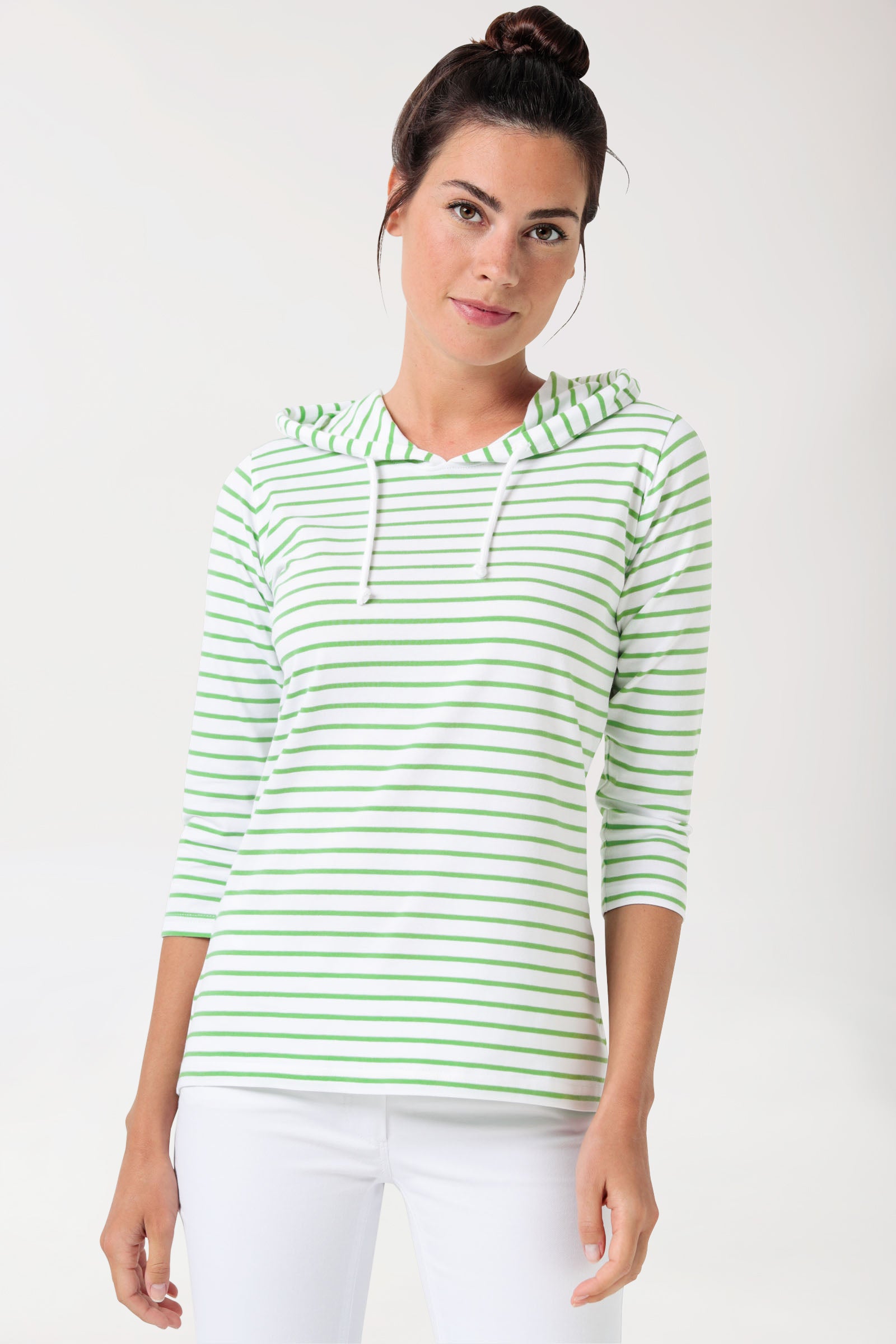 Kapuzenshirt Damen - 3/4 Arm weiss/apfelgrün