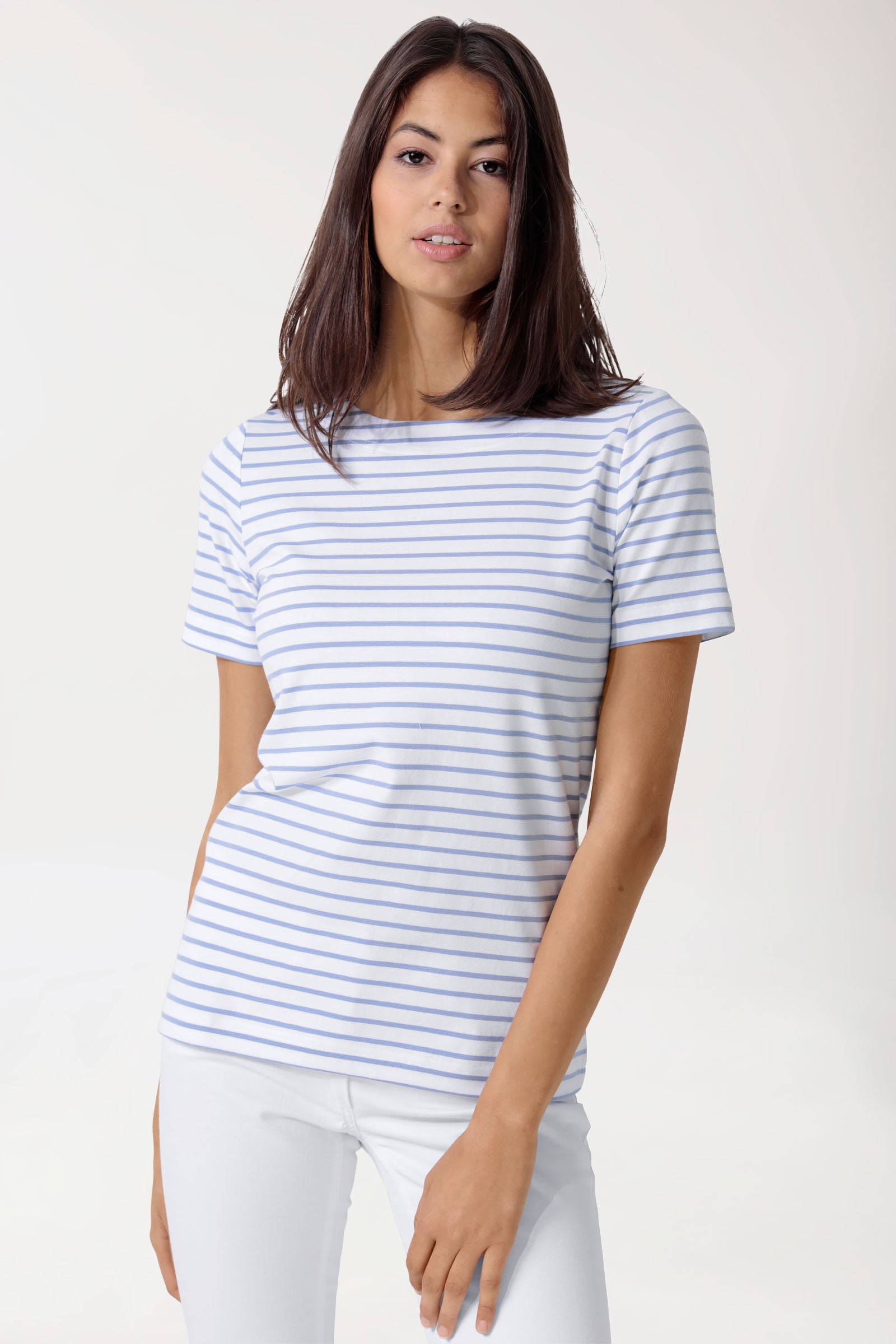 Shirt Damen - 1/2 Arm weiss/blau, Vue de face 
