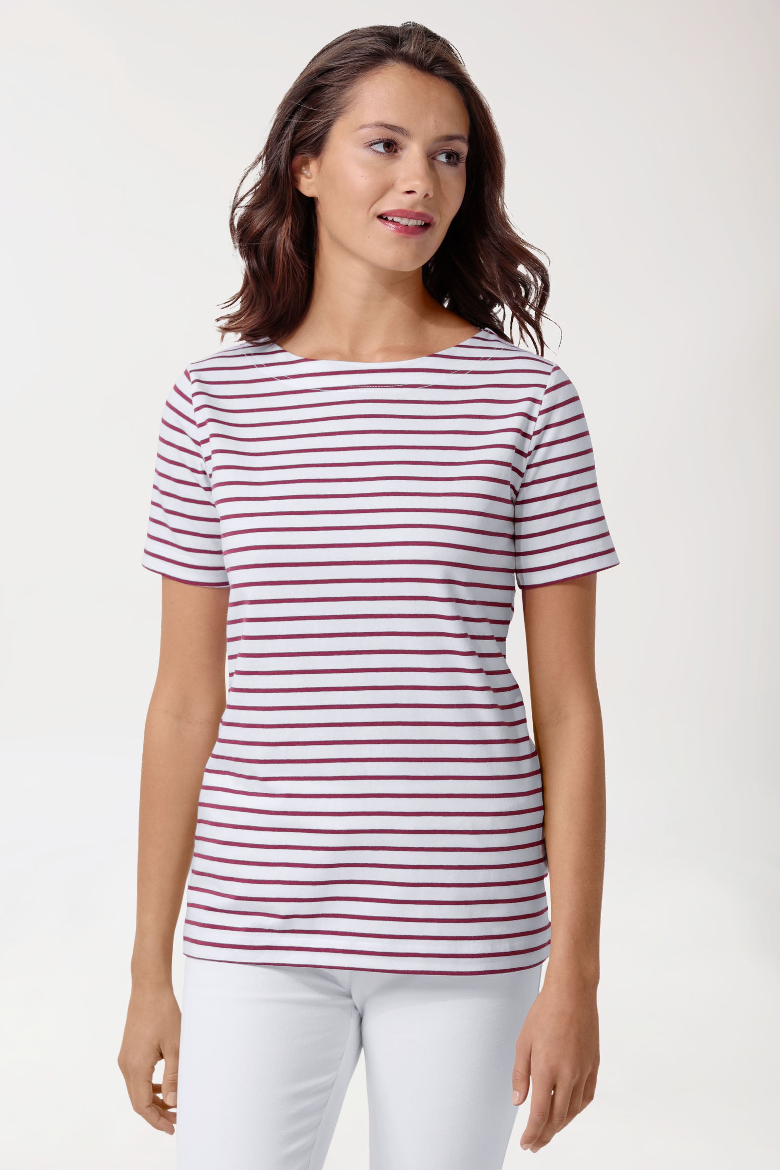 Shirt Damen - 1/2 Arm weiss/bordeaux, Vorderansicht 