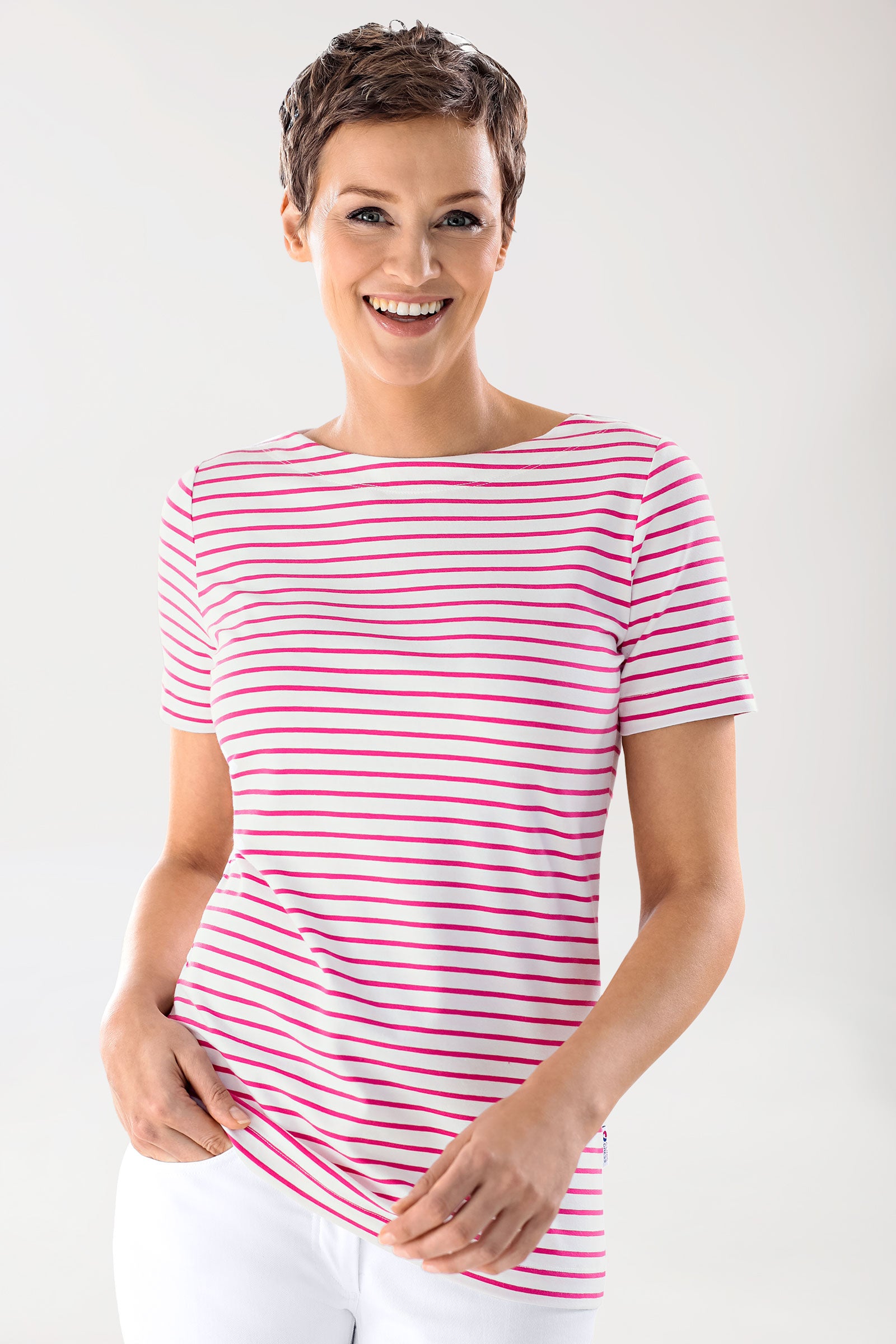 Shirt Damen - 1/2 Arm weiss/pink, Vorderansicht 