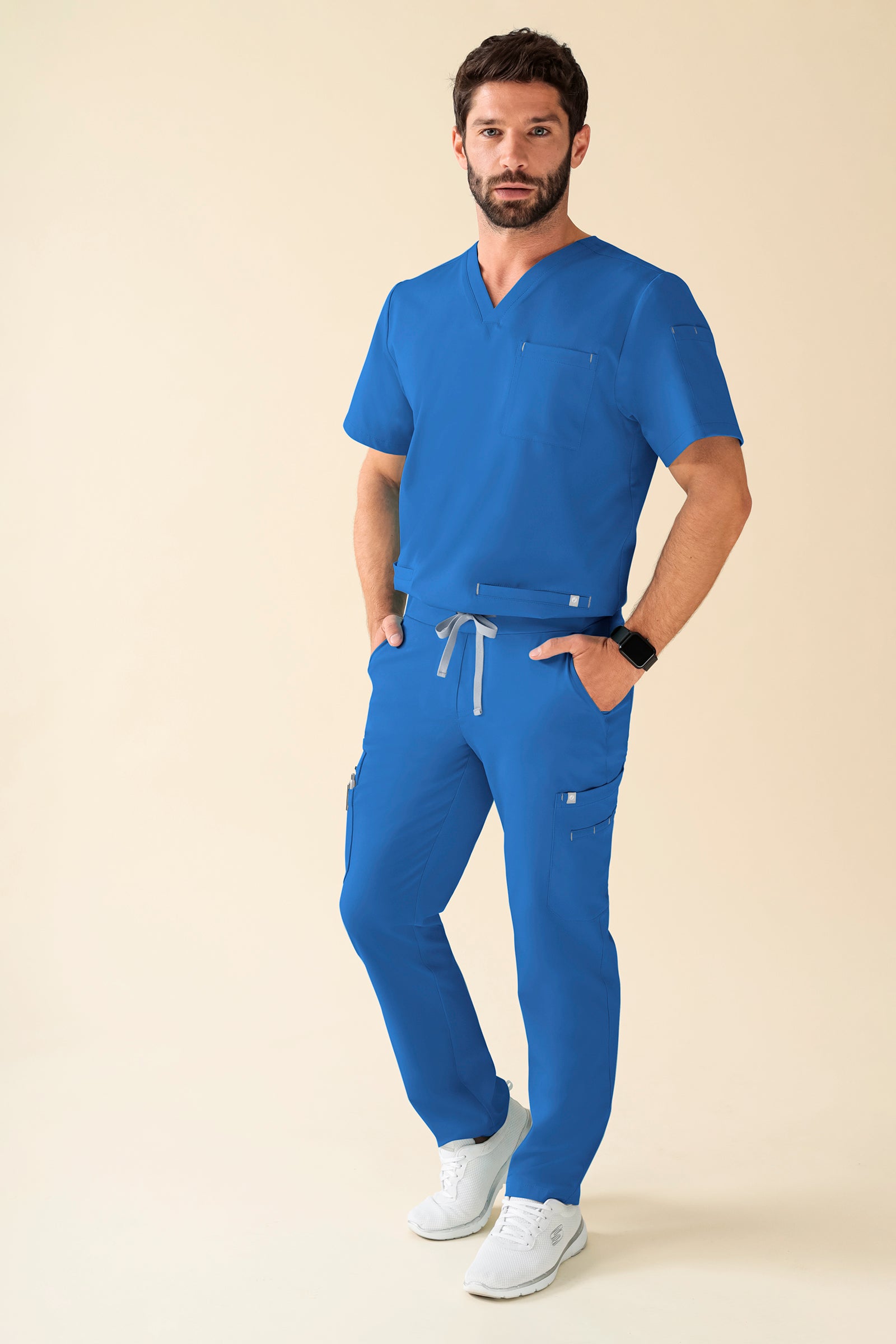 KAERE Hose Herren - gerader Saum Kurzgr. mit Beintaschen blau, Vue de face 