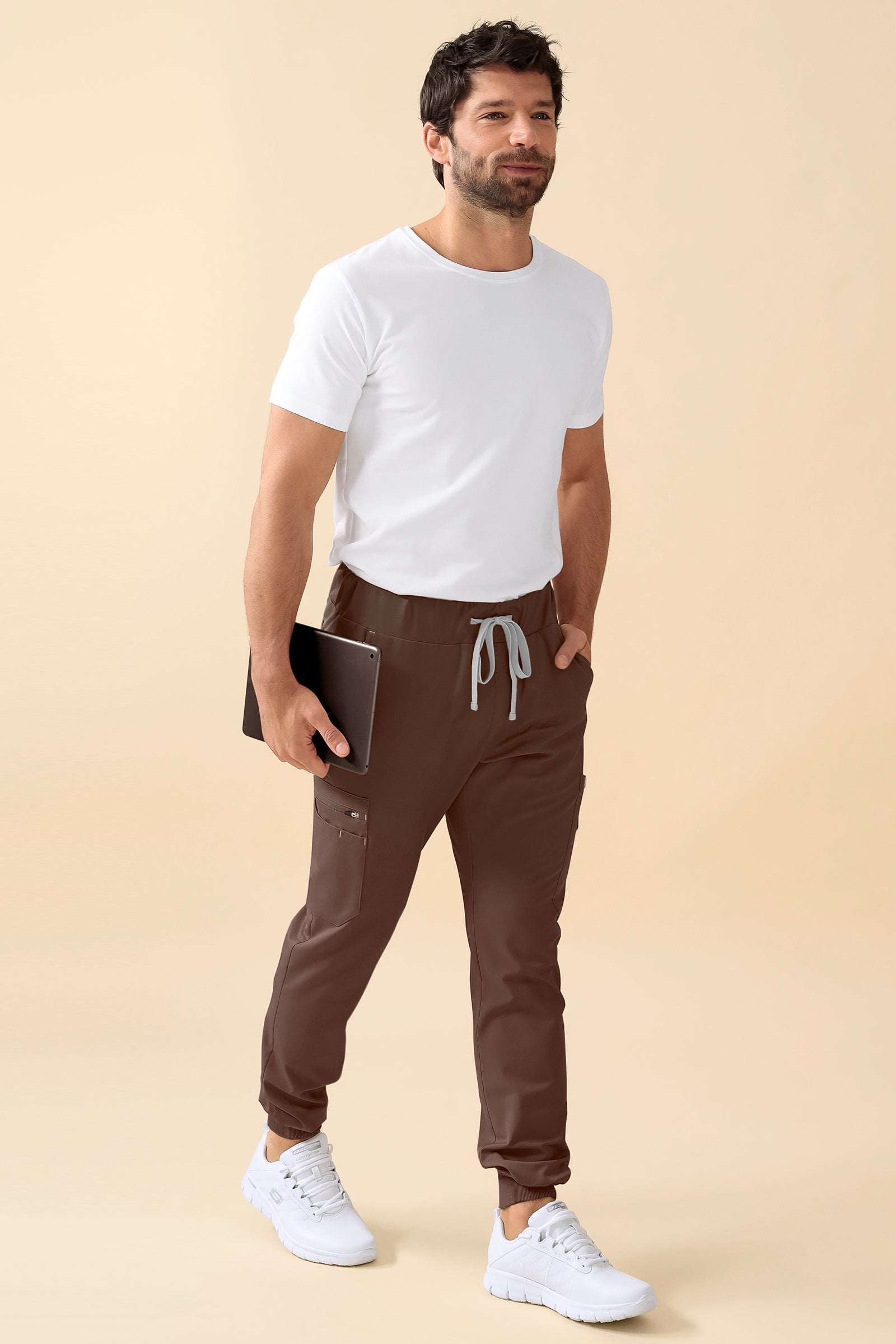 KAERE Hose Herren - Saumbündchen Kurzgr. mit Beintaschen coffee