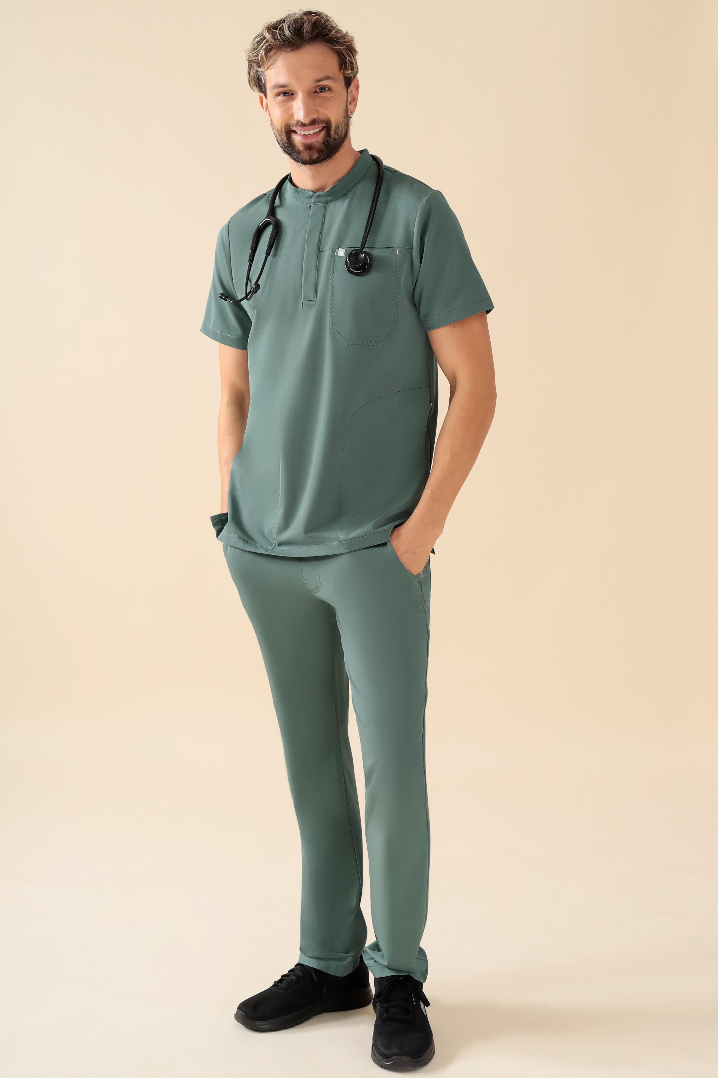 KAERE Hose Herren - gerader Saum ohne Beintaschen dunkelgrün