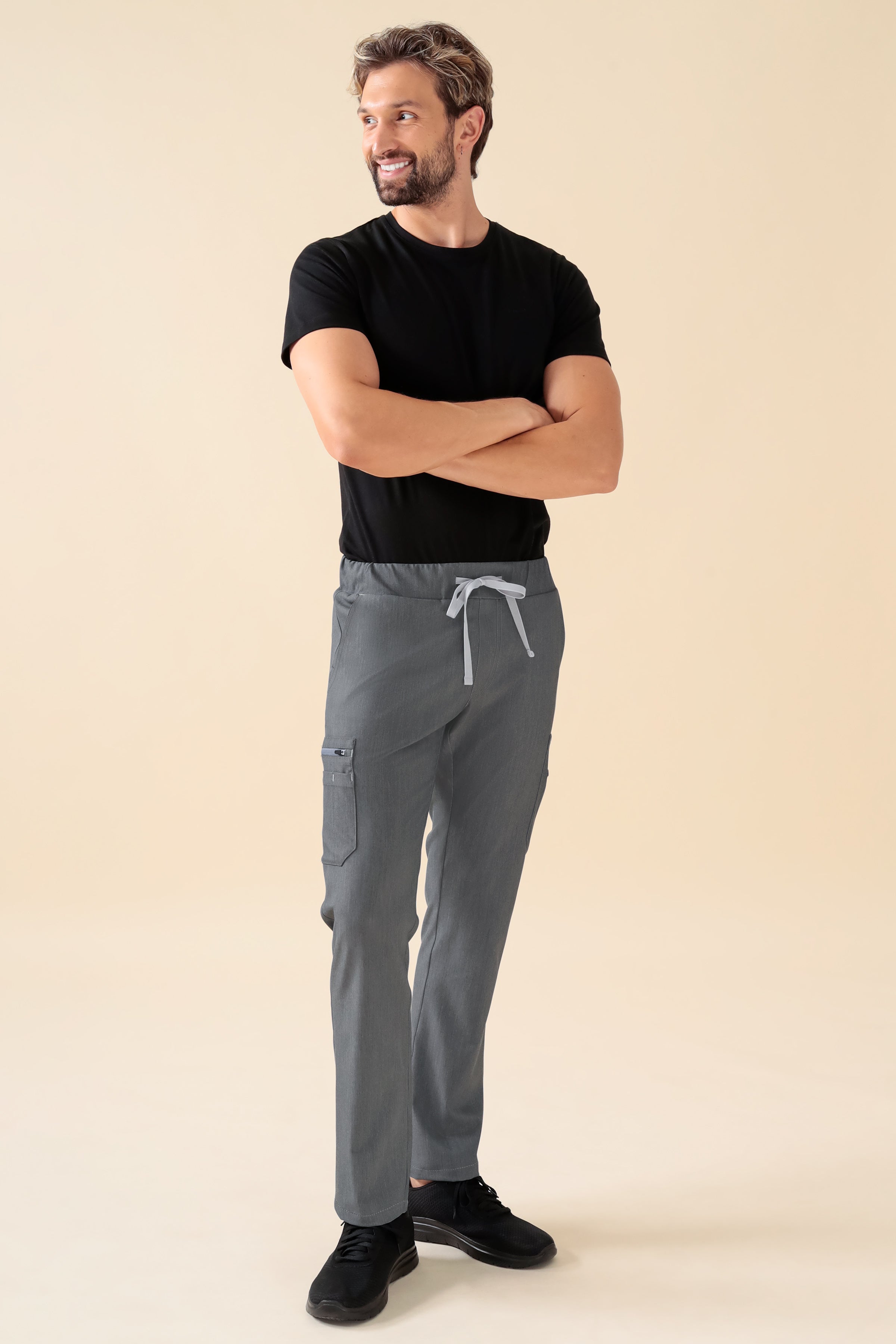 KAERE Hose Herren - gerader Saum mit Beintaschen grau melange, Vue de face 