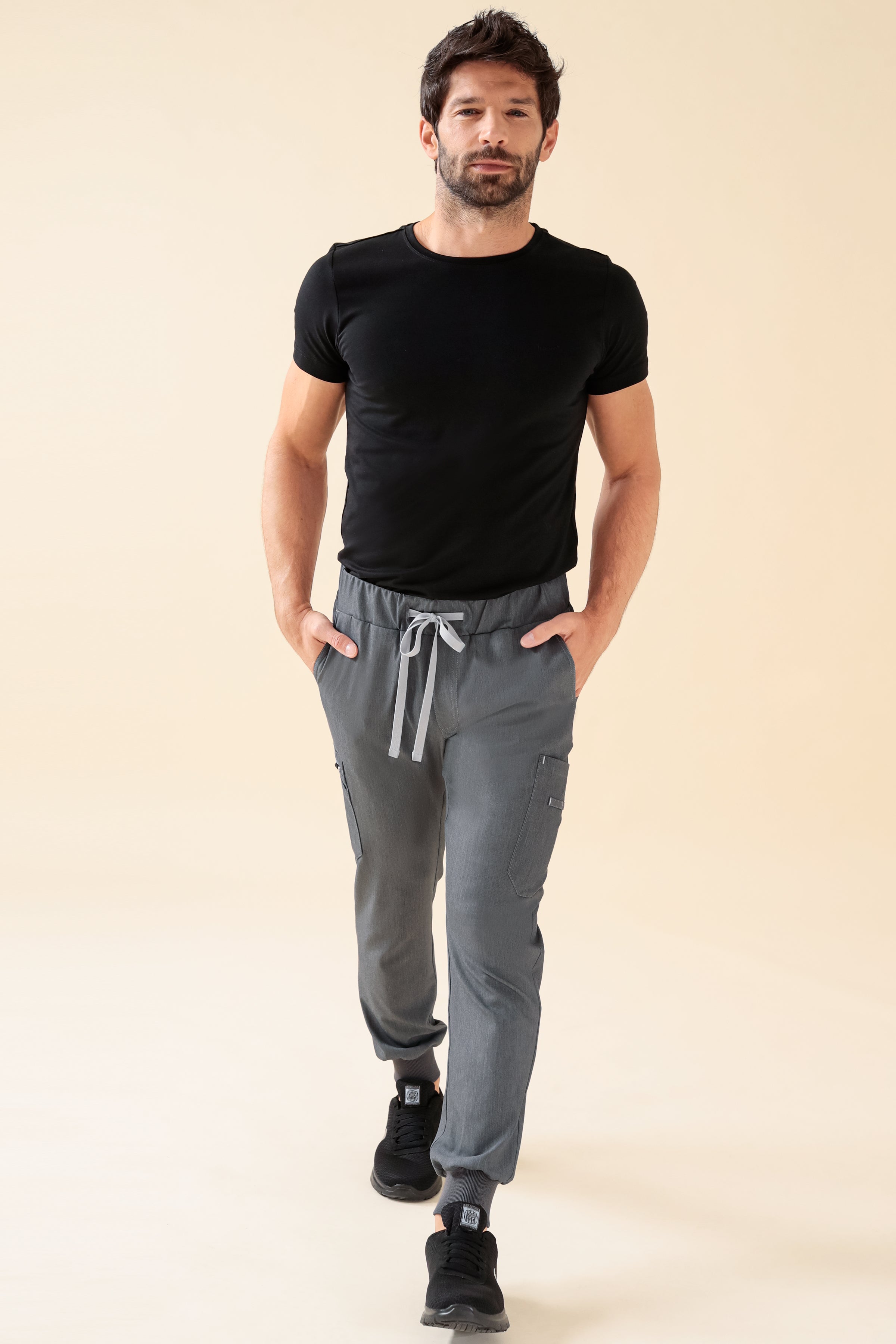 KAERE Hose Herren - Saumbündchen Kurzgr. mit Beintaschen grau melange, Vue de face 